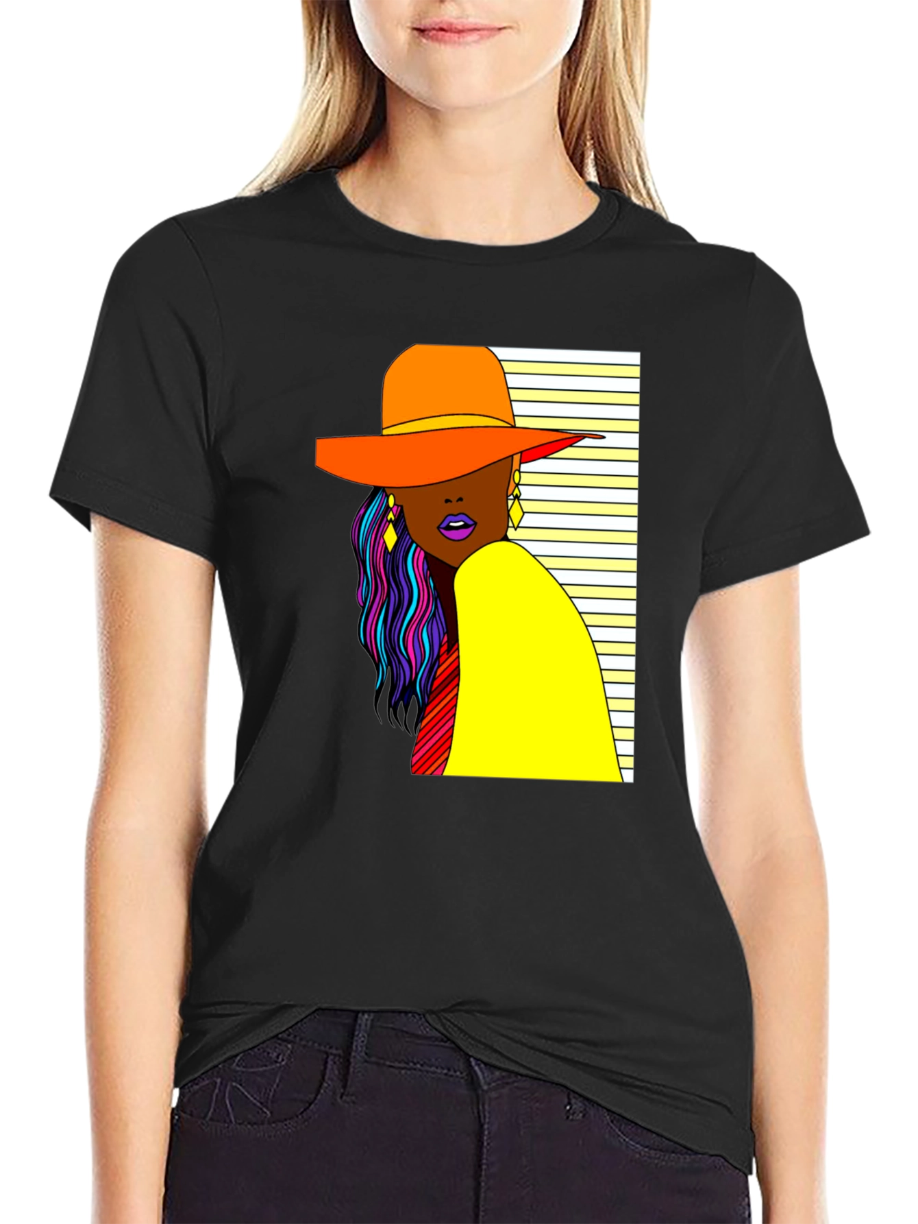 Trendy Woman Graphic Tee - Stylish Black T-Shirt - 2