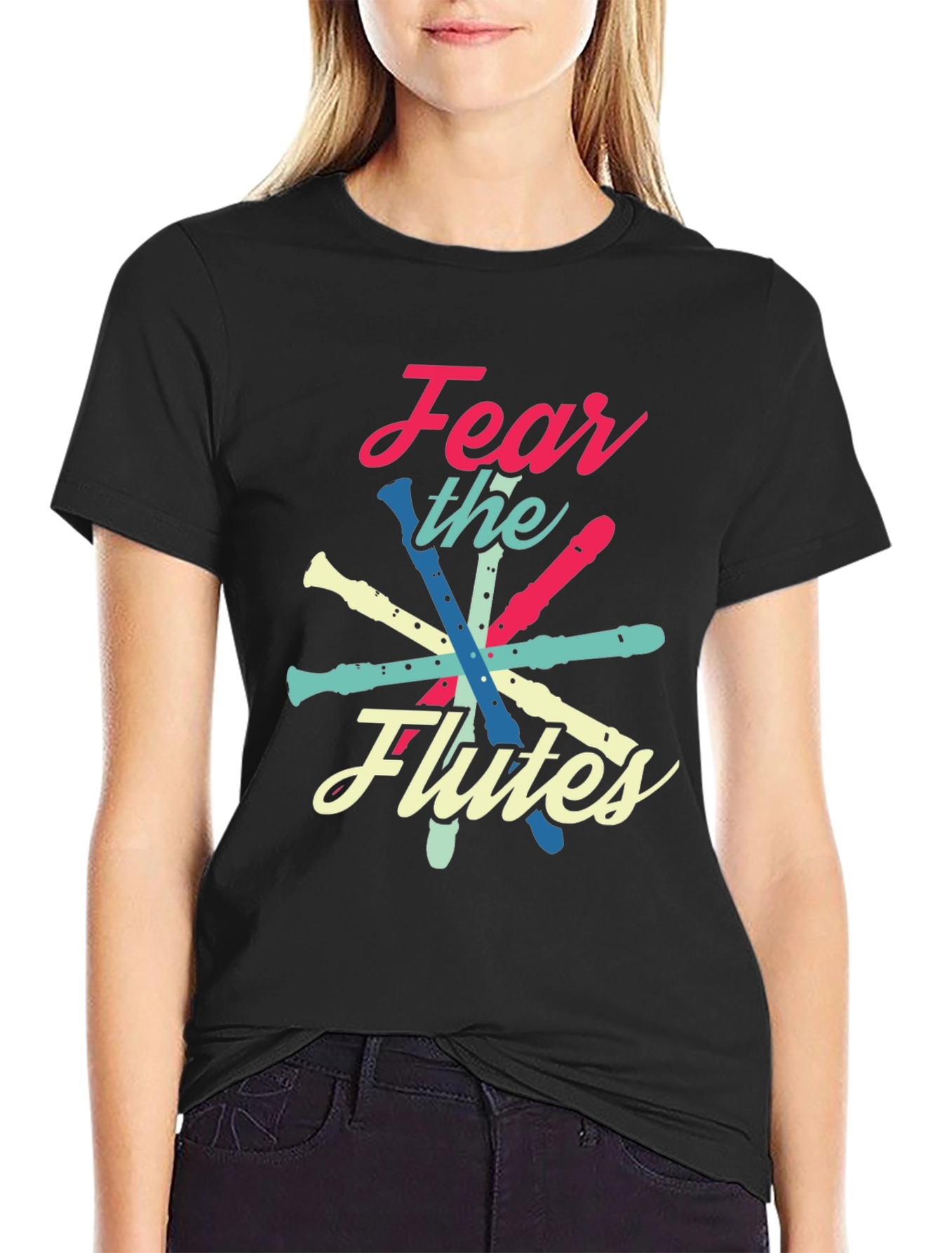 Black Fear the Flutes Music Lover T-Shirt view 2