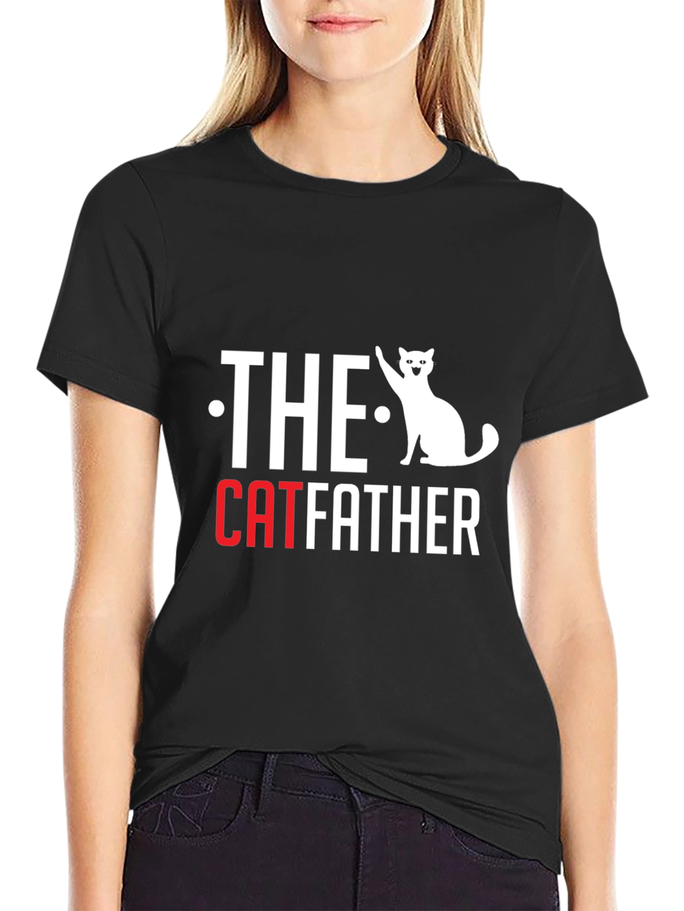 Black The Catfather T-Shirt - Funny Cat Lover Tee view 2