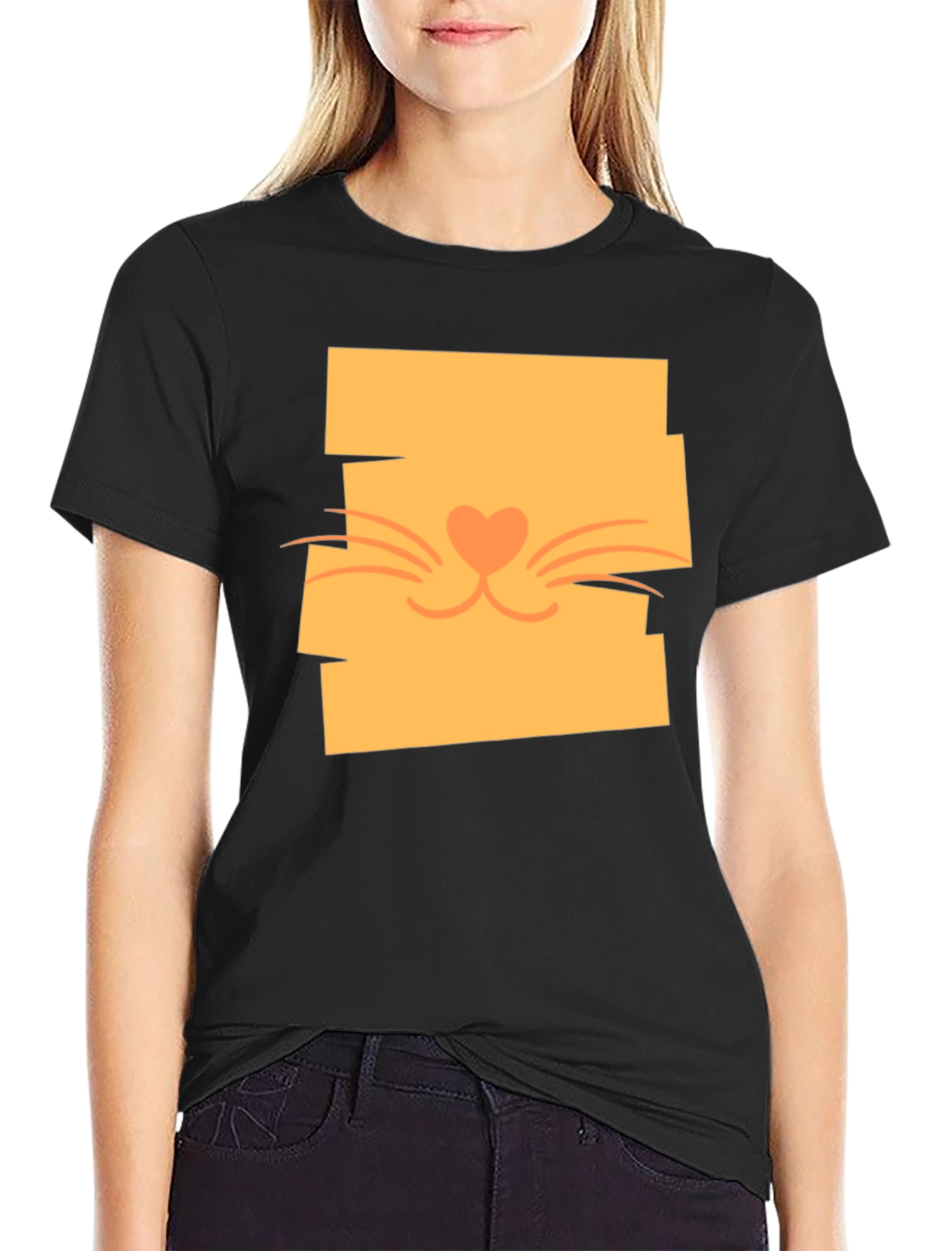 Black Cute Cat Face Graphic Tee - Stylish Casual Wear view 2