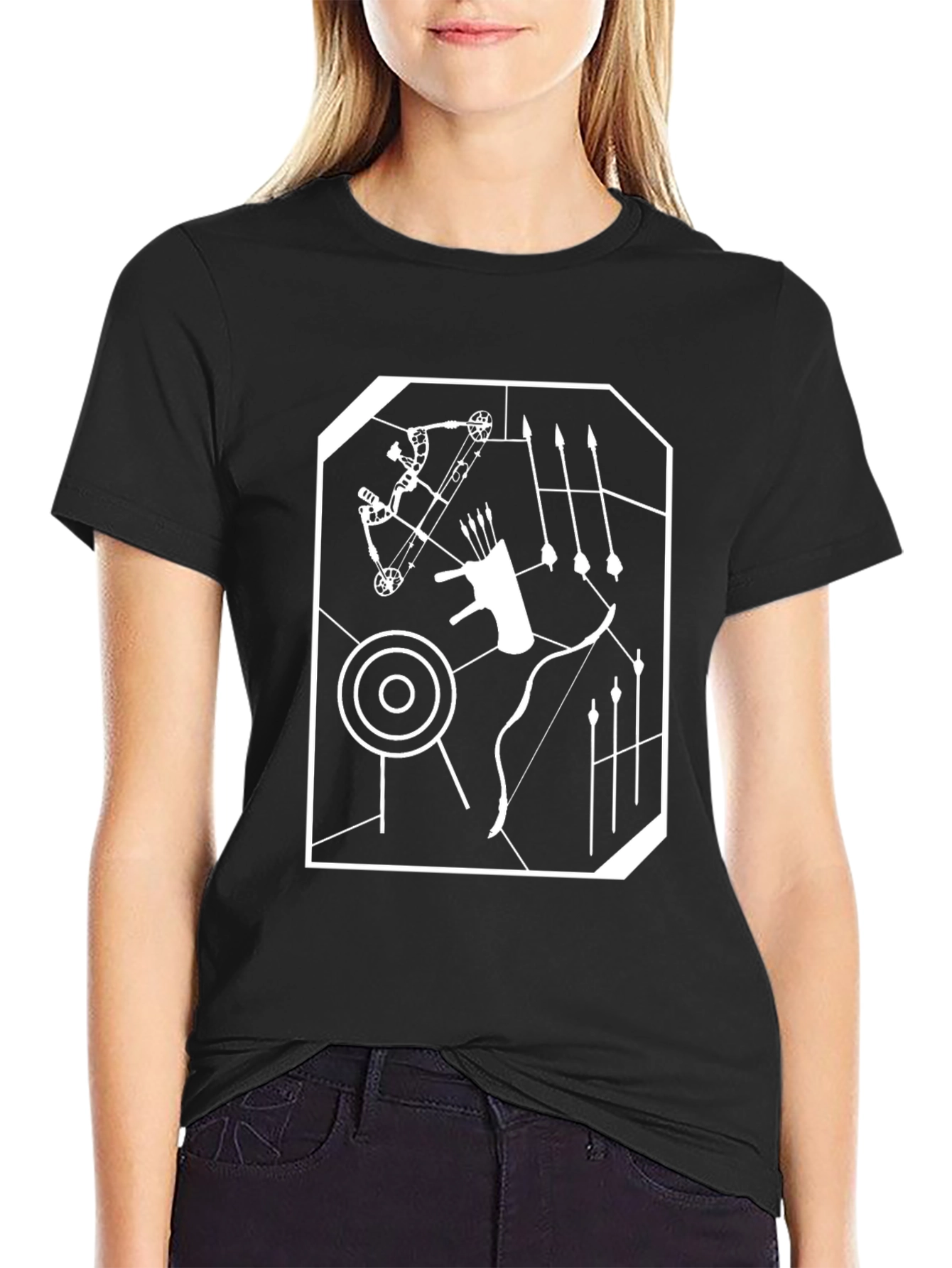 Black Archery Design Tee | Bow & Arrow Graphic T-Shirt view 2