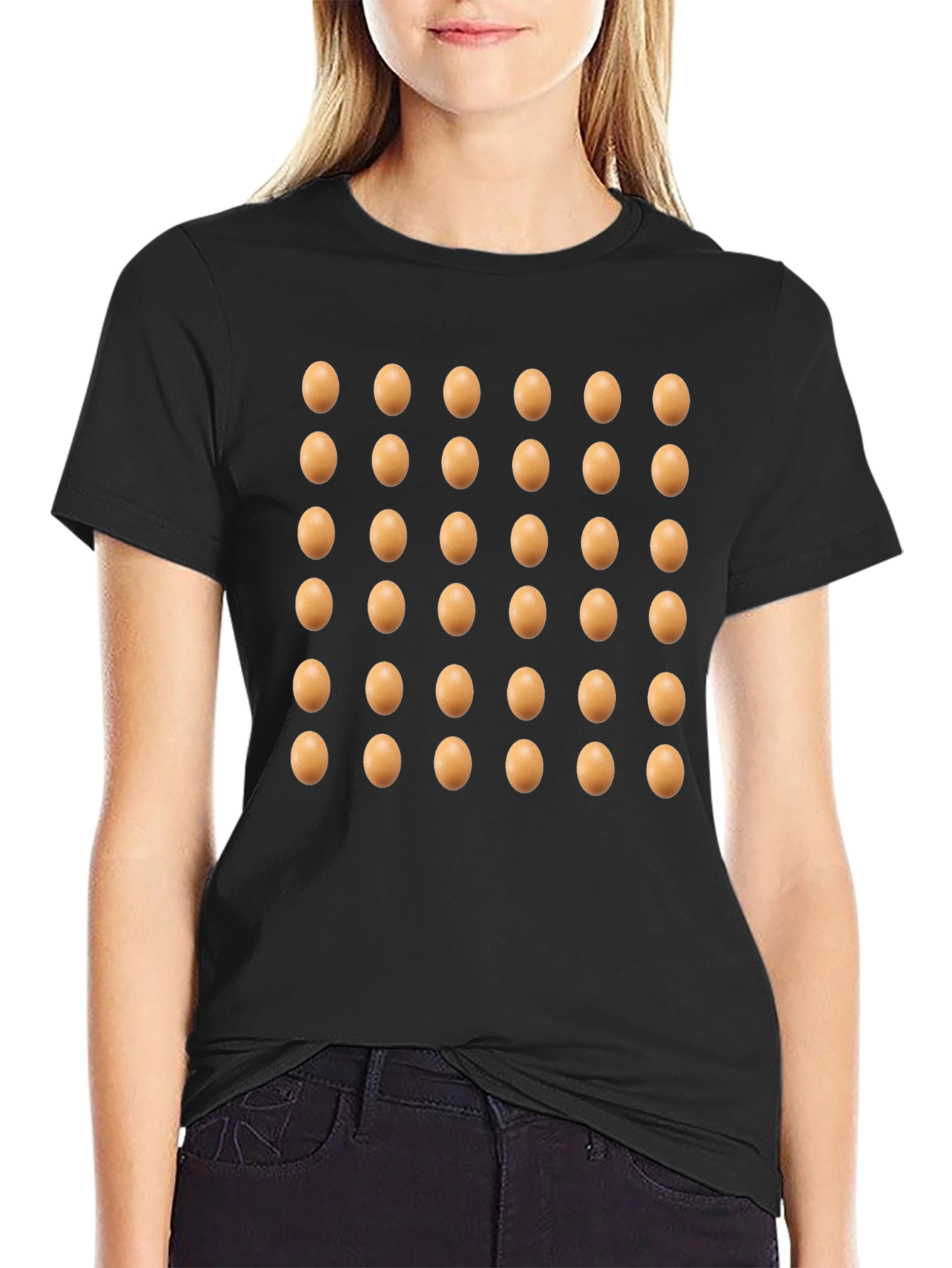 Black Egg Pattern T-Shirt - Casual Black Tee view 2