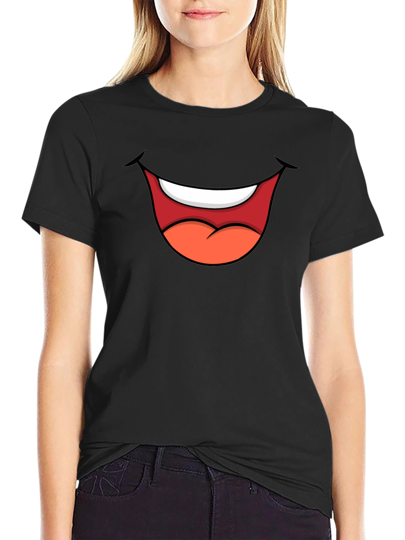 Black Cartoon Mouth Graphic Tee - Black T-Shirt view 2