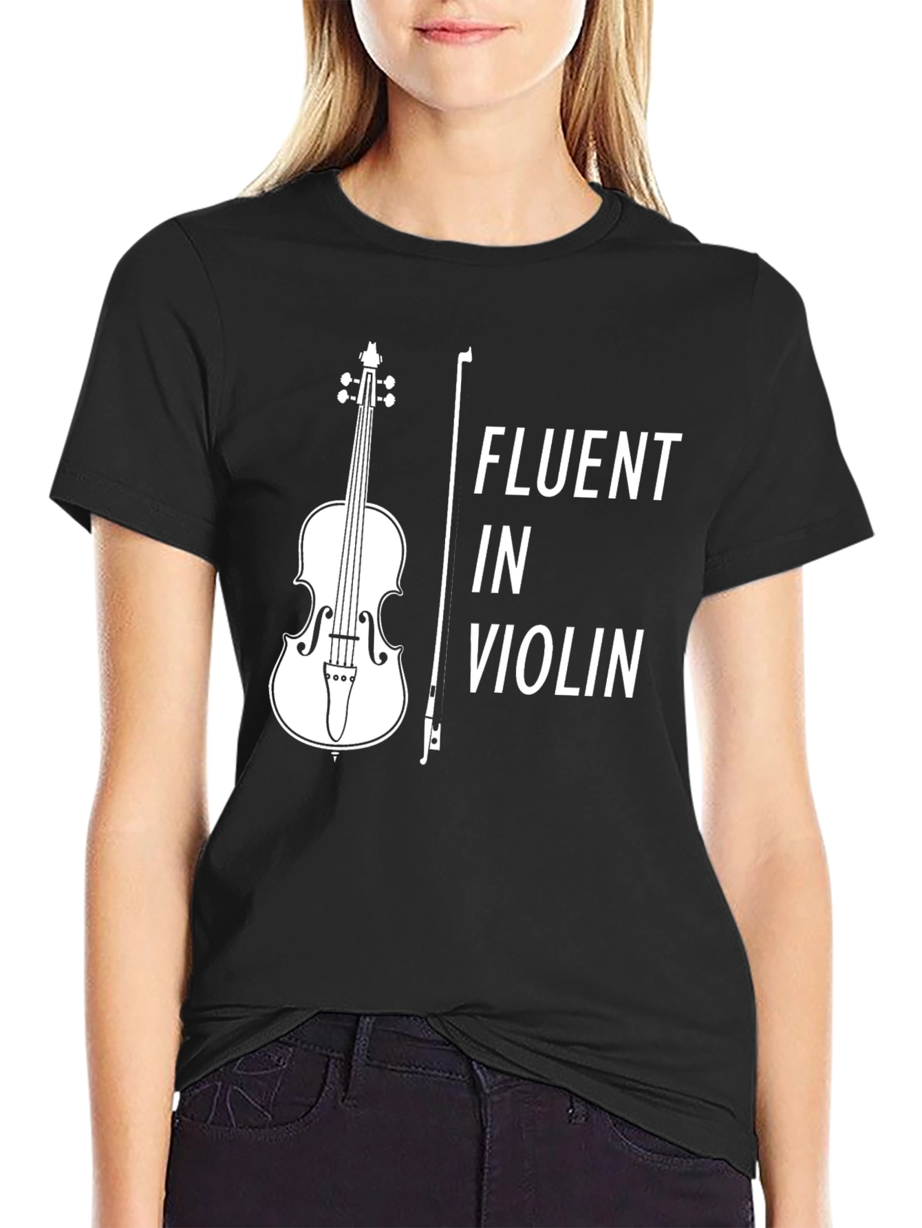 Black Fluent in Violin T-Shirt - Musician Apparel view 2
