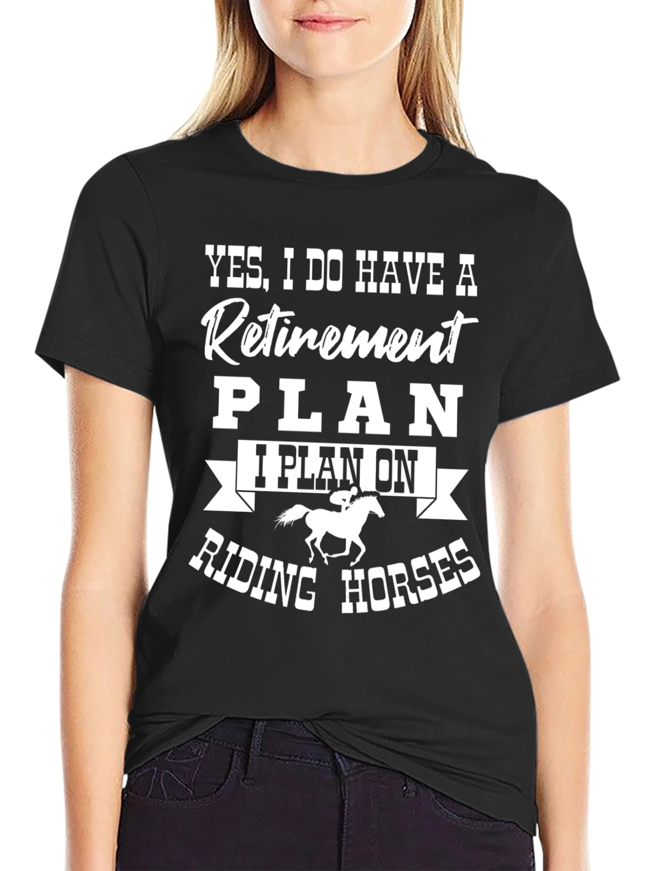 Black Retirement Plan Horse Riding T-Shirt view 2