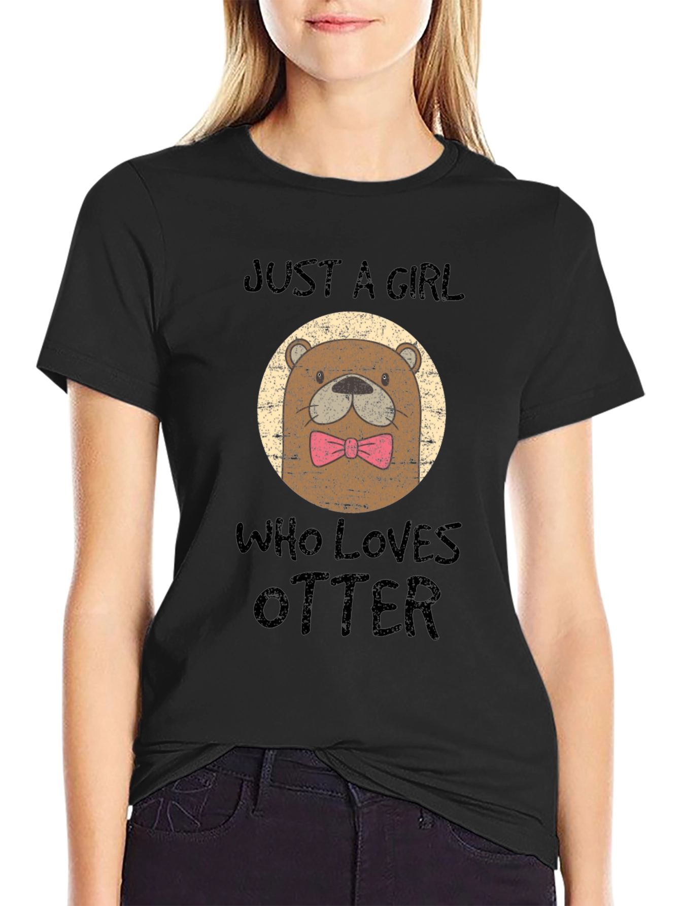 Black Otter Lover T-Shirt - Just a Girl Who Loves Otters! view 2
