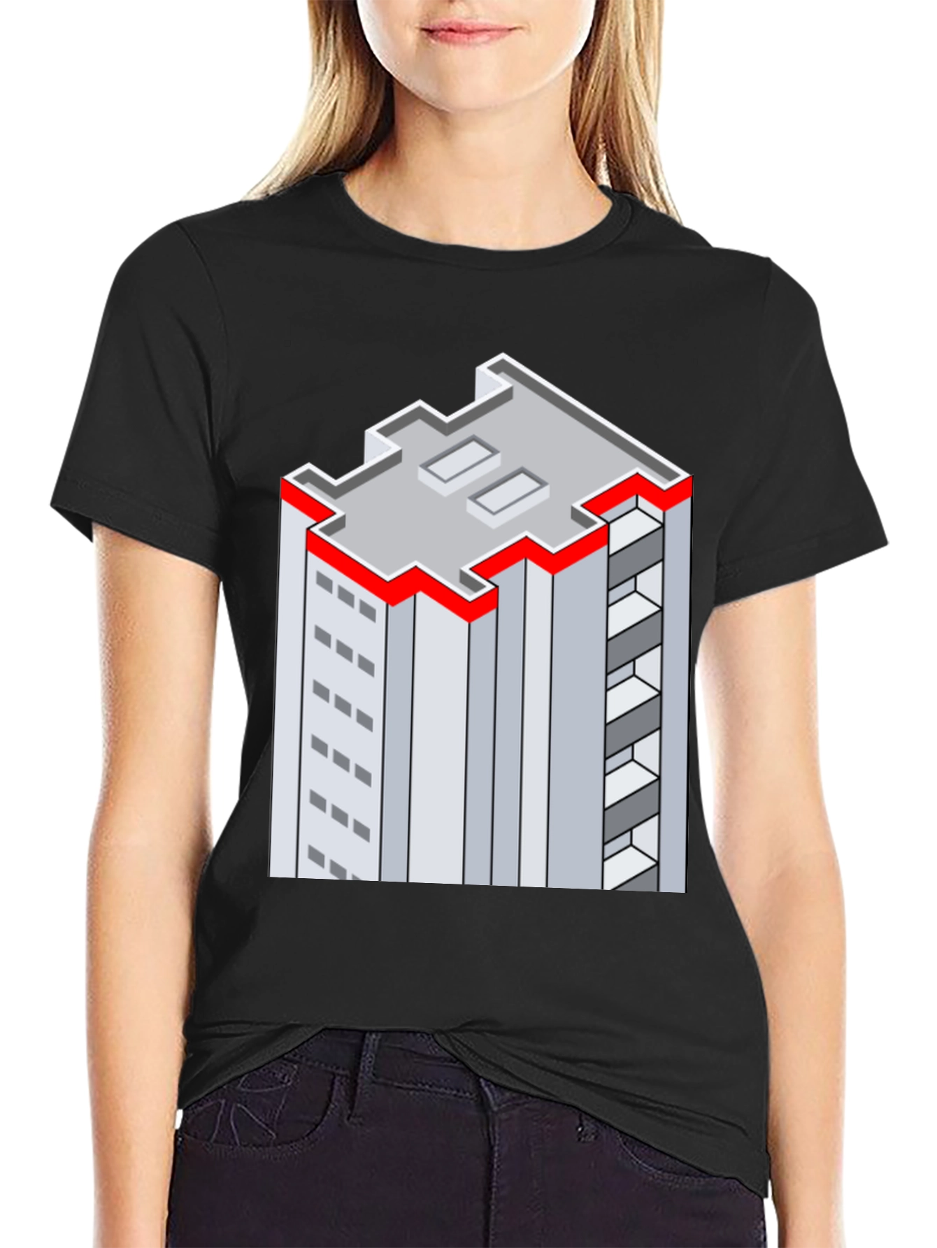 Black Isometric Building Graphic Tee - Unique Style view 2