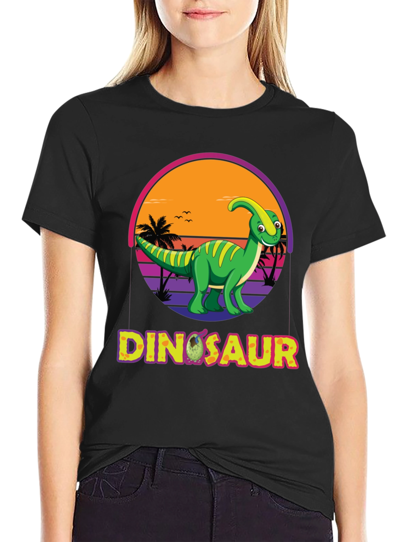 Black Dinosaur Sunset T-Shirt view 2