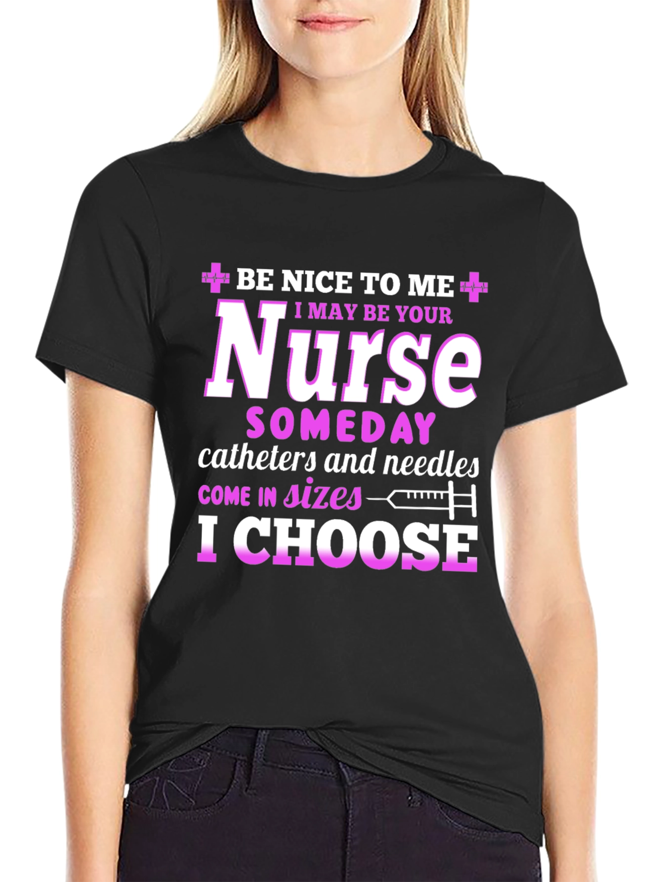 Black Funny Nurse T-Shirt - Be Nice to Me view 2