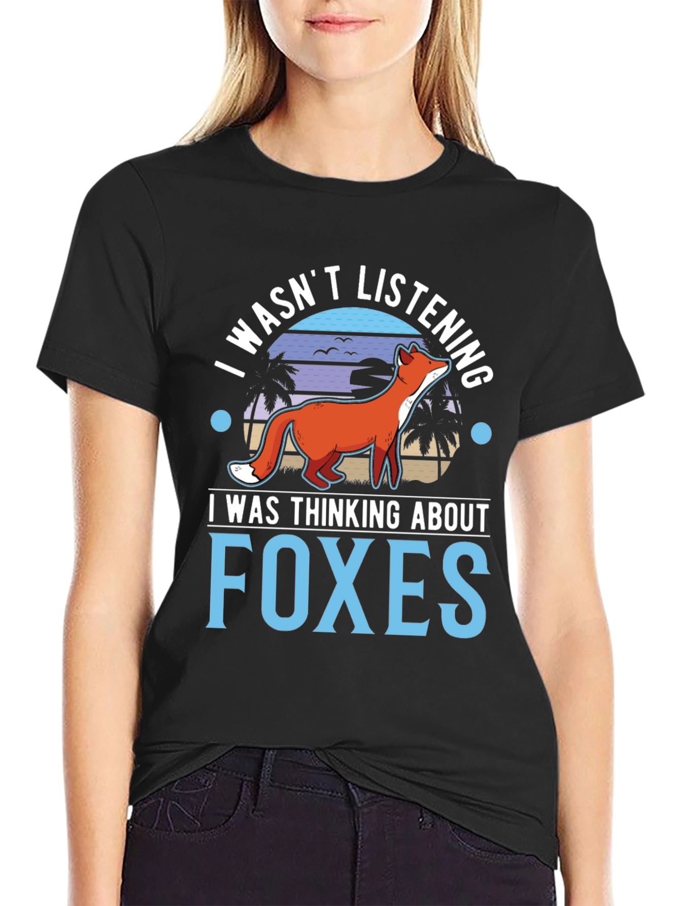 Black I Wasn't Listening Foxes Graphic T-Shirt view 2