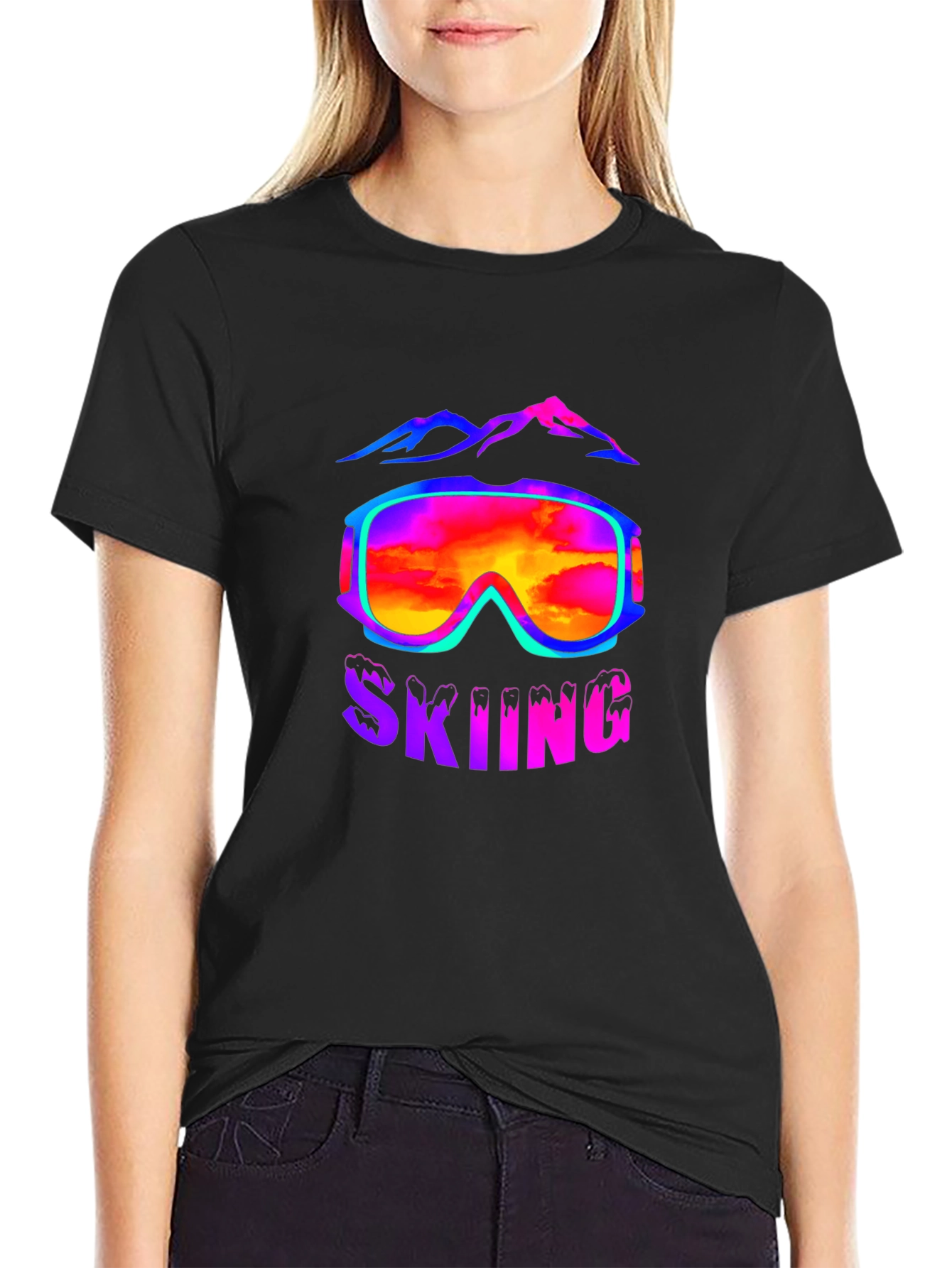 Black Skiing Goggles T-Shirt - Mountain Adventure Tee view 2