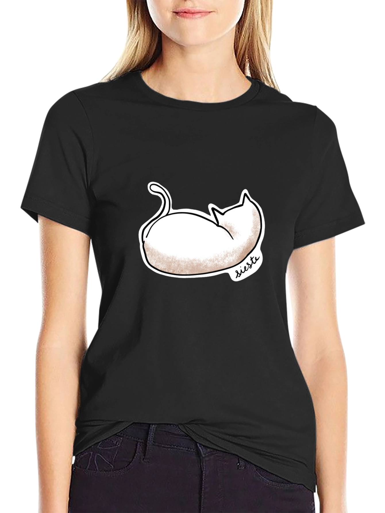 Black Siesta Cat T-Shirt - Relaxed Fit view 2