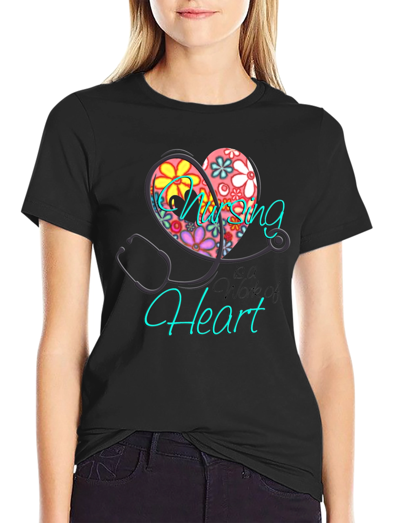 Black Nursing is a Work of Heart T-Shirt view 2