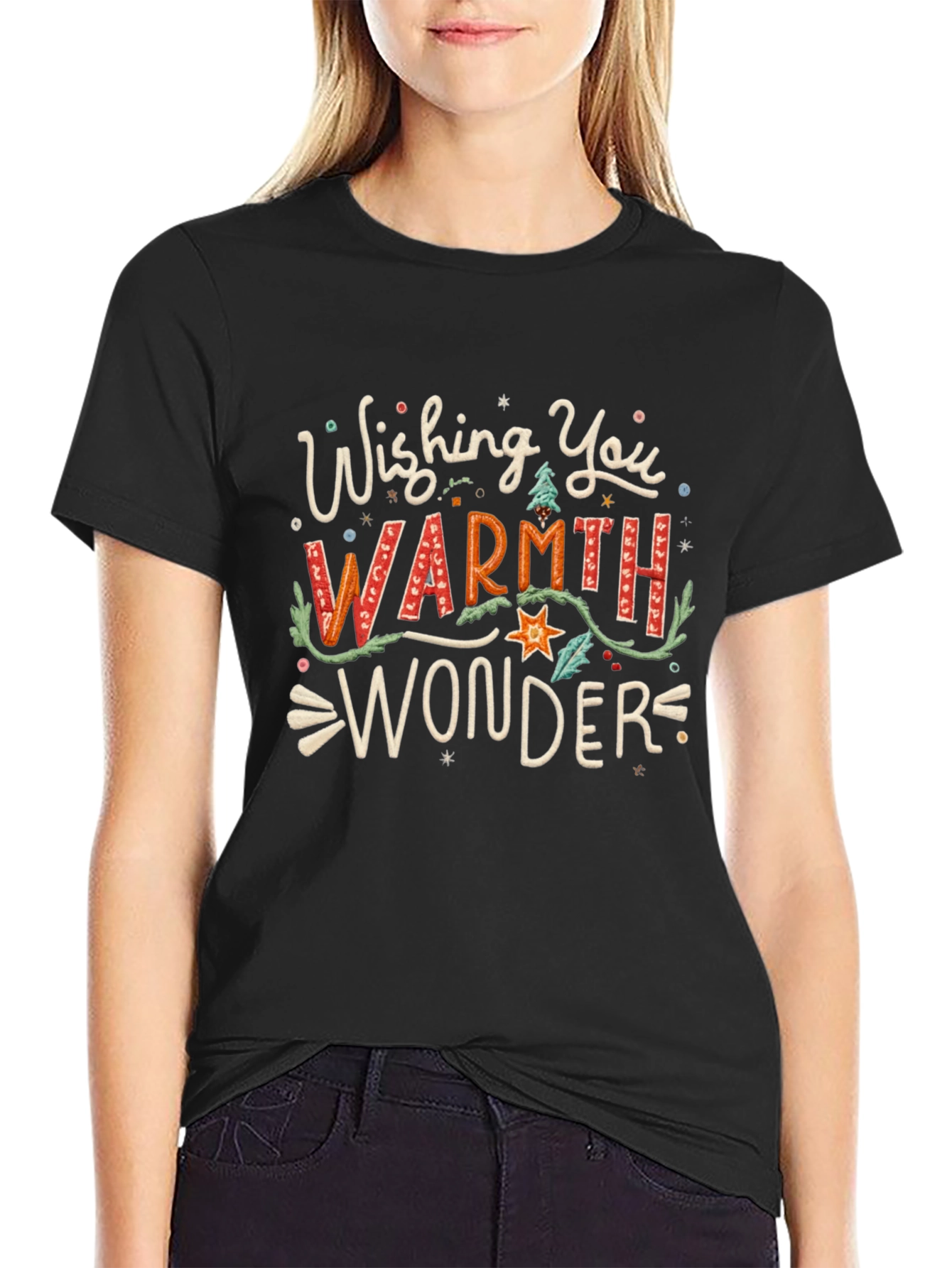 Black Wishing You Warmth and Wonder Graphic Tee view 2