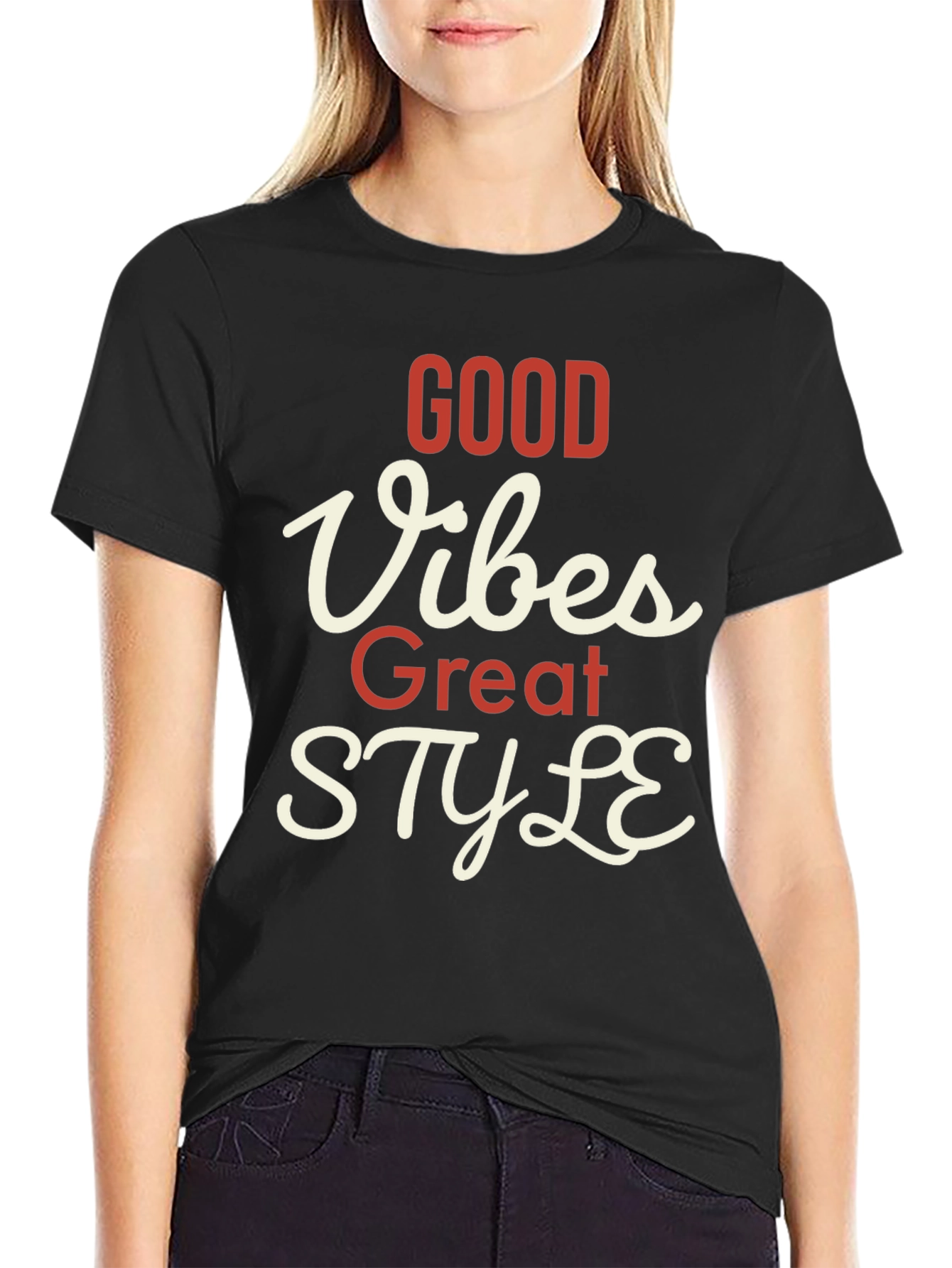 Black Good Vibes Great Style T-Shirt view 2