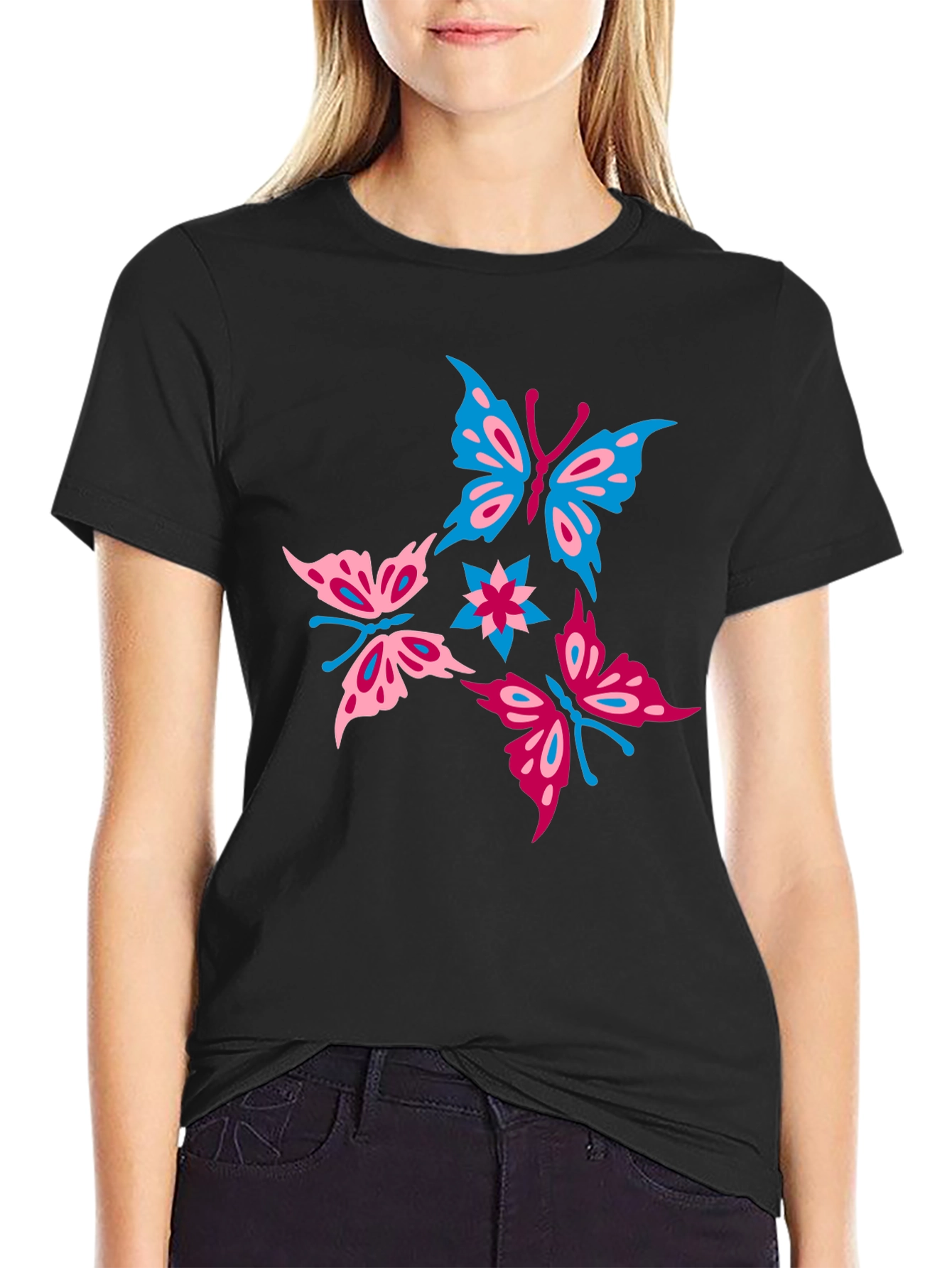 Black Butterfly Graphic Print Black T-Shirt view 2