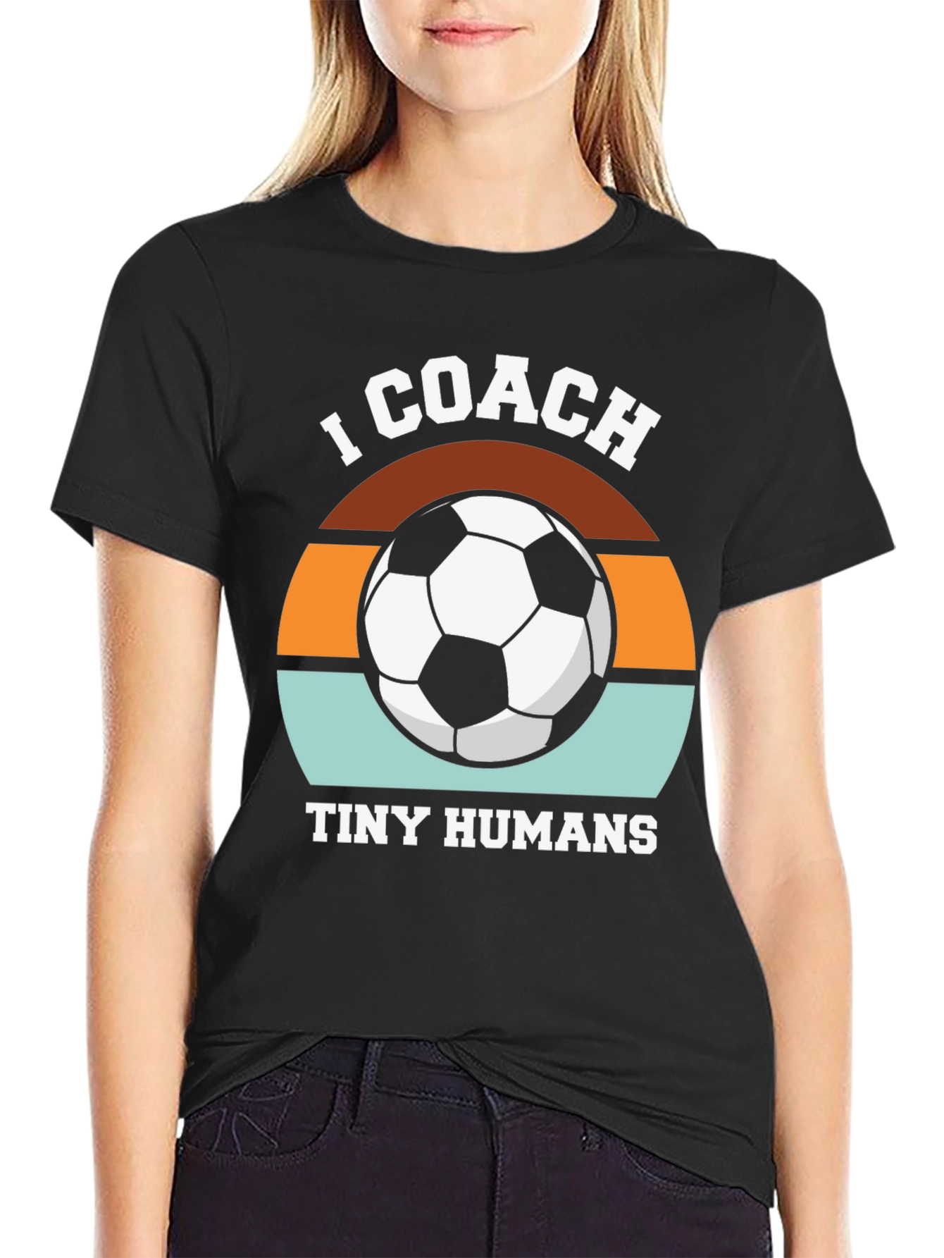 Black I Coach Tiny Humans Soccer T-Shirt - Great Gift view 2