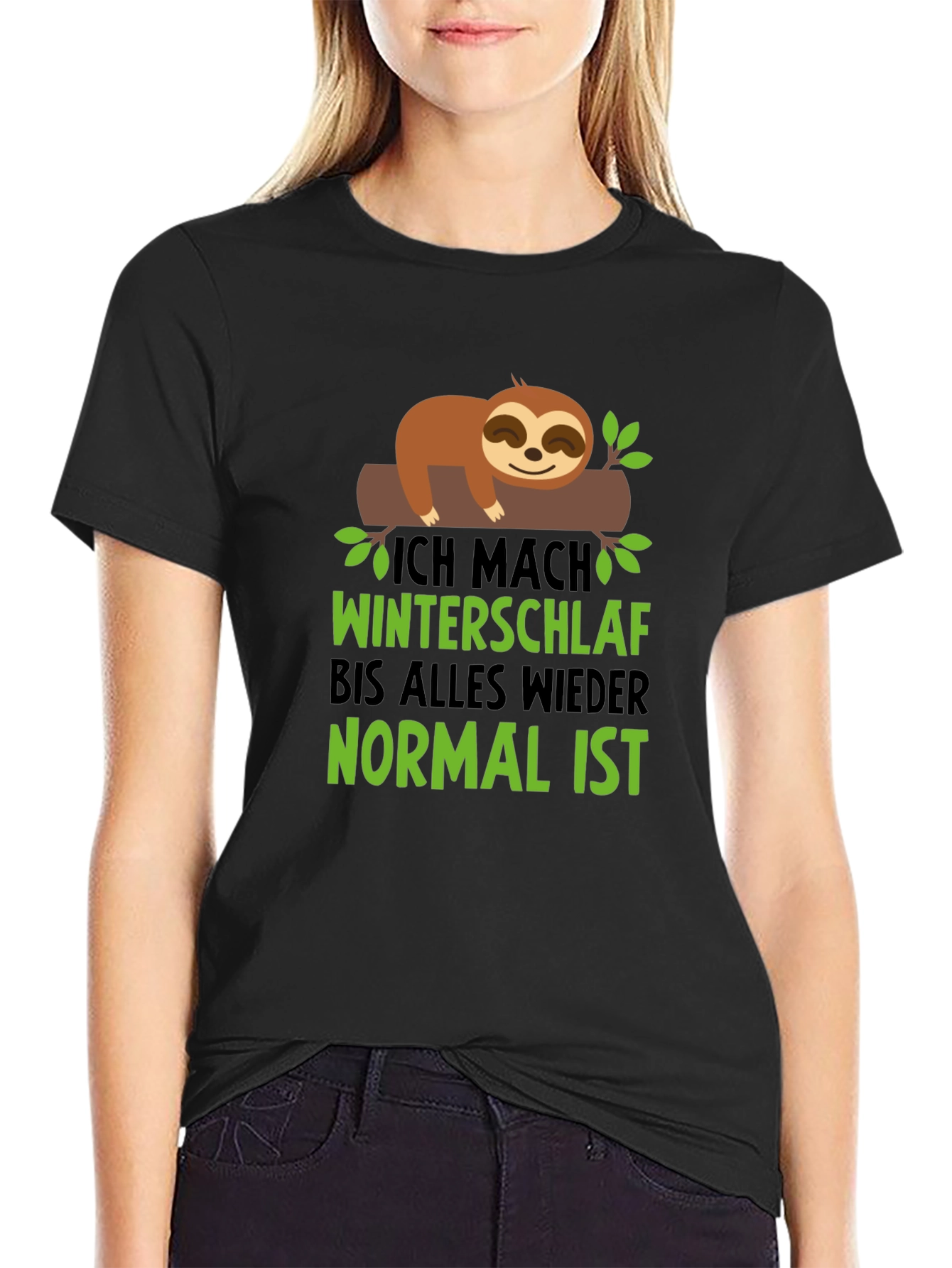 Black Sloth Winter Sleep T-Shirt - Funny Graphic Tee view 2