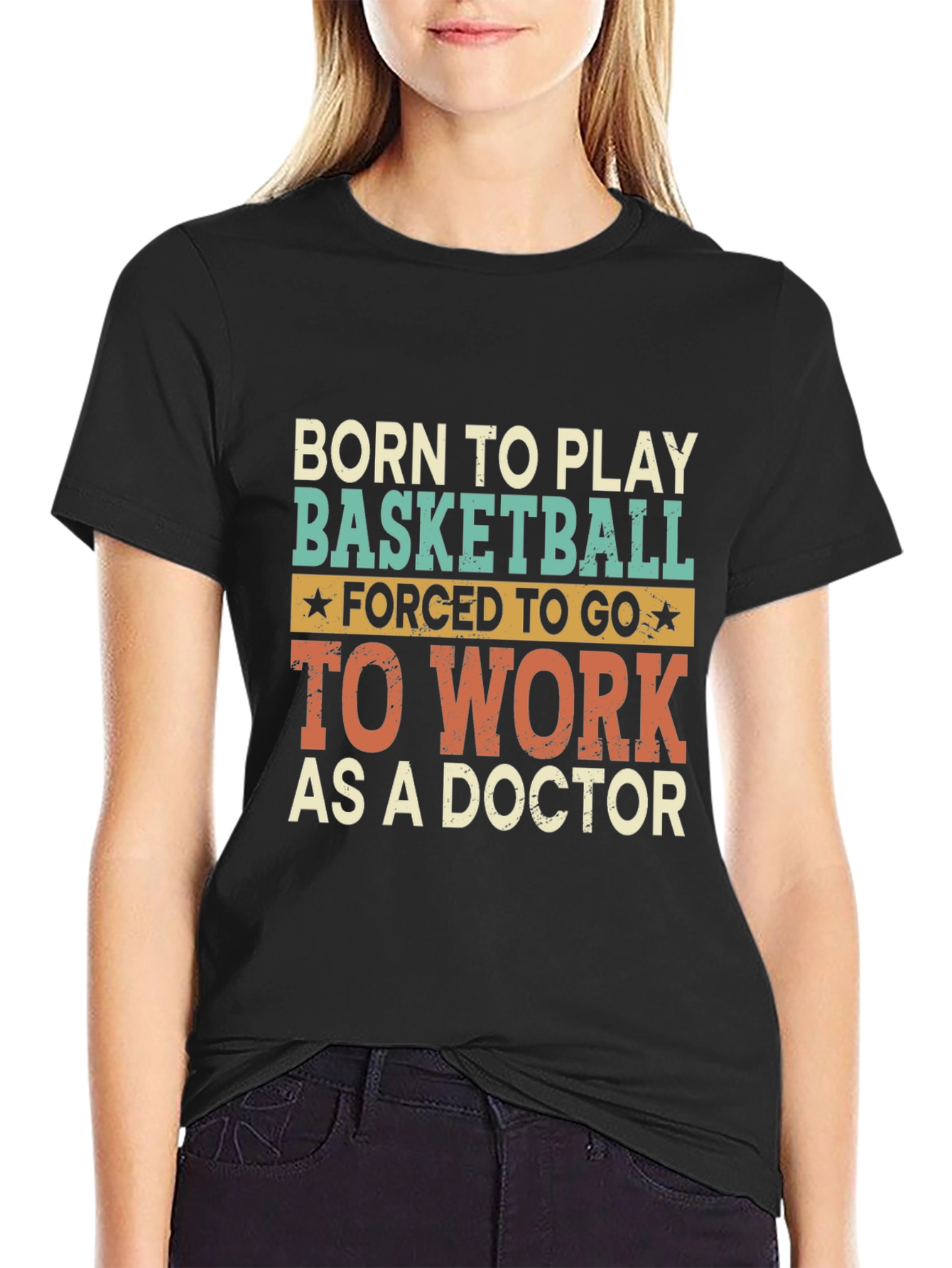 Black Born to Play Basketball Doctor T-Shirt view 2