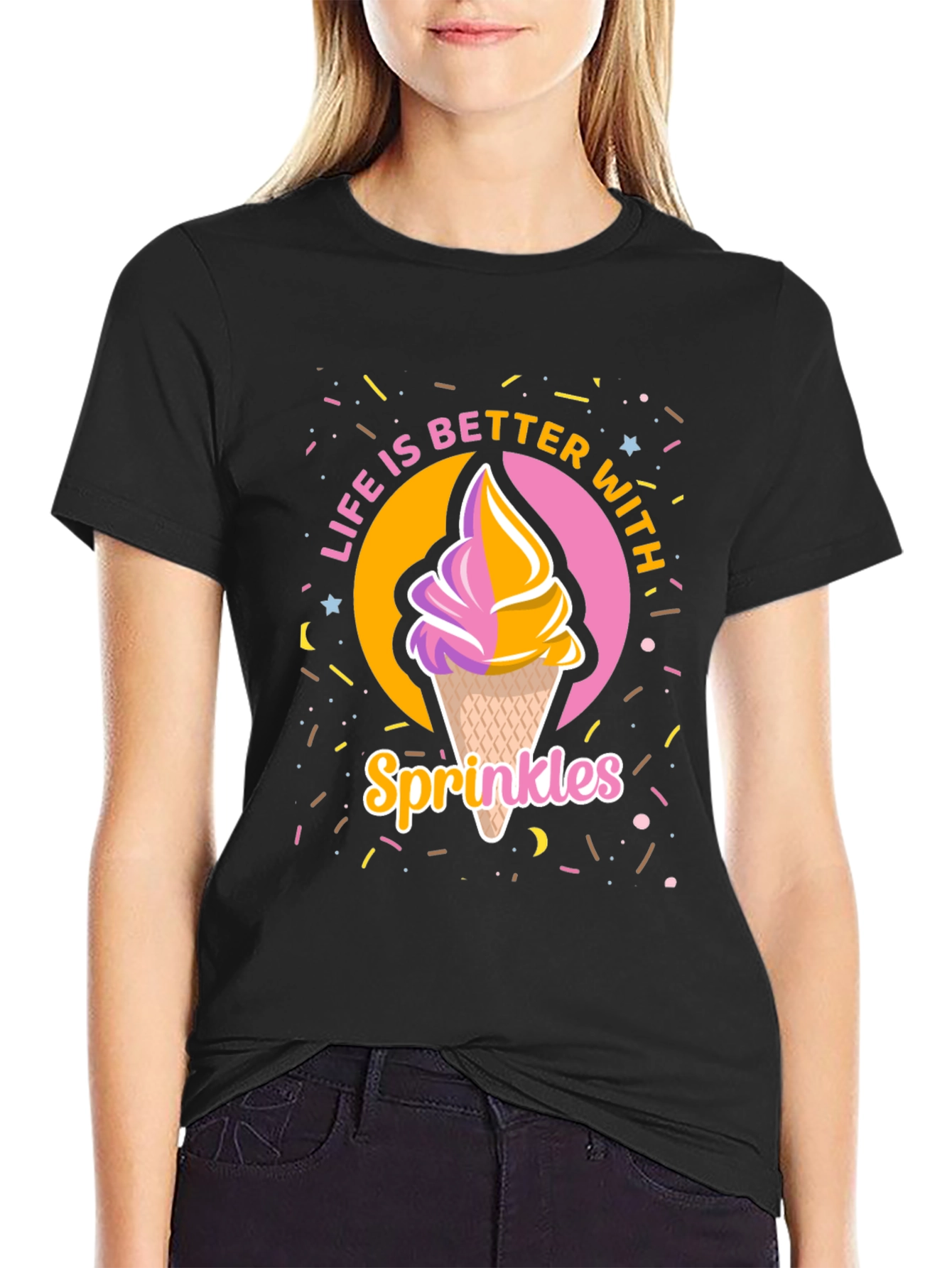 Black Life is Better with Sprinkles Black T-Shirt view 2
