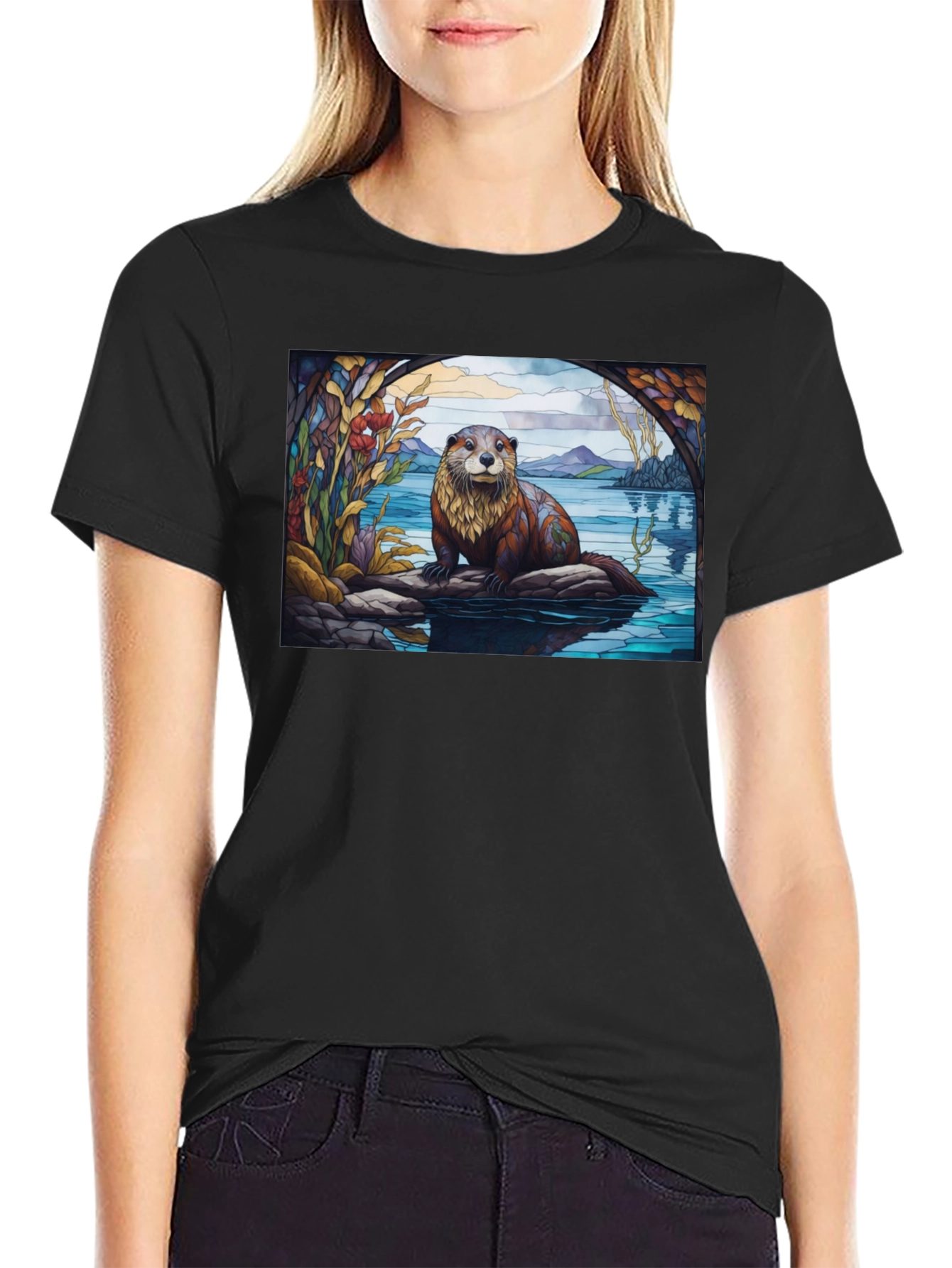 Black Otter Graphic Tee - Nature Lover's T-Shirt view 2