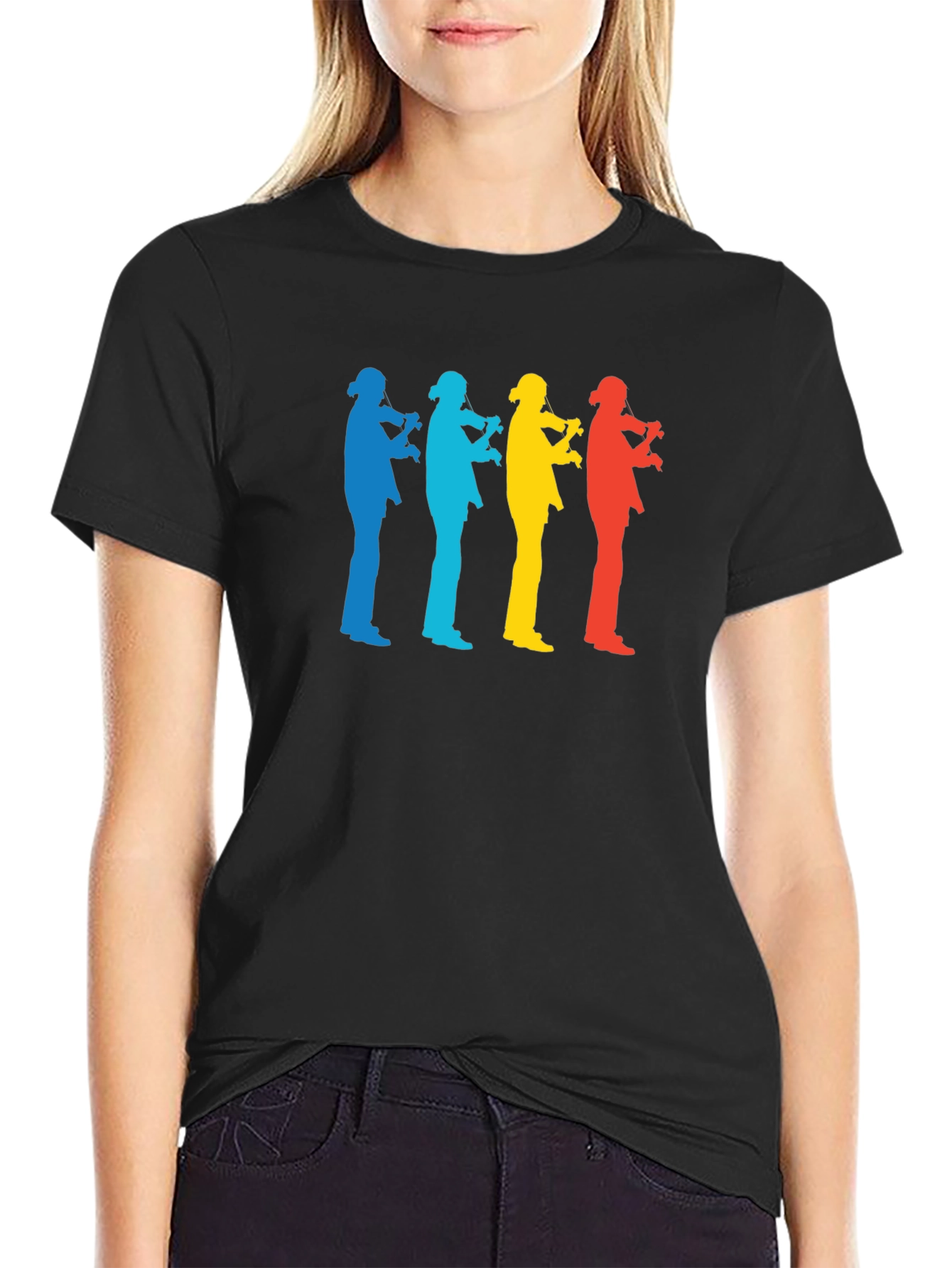 Black Rainbow Violinist Silhouette Graphic Tee - Cool Music Lover Shirt view 2