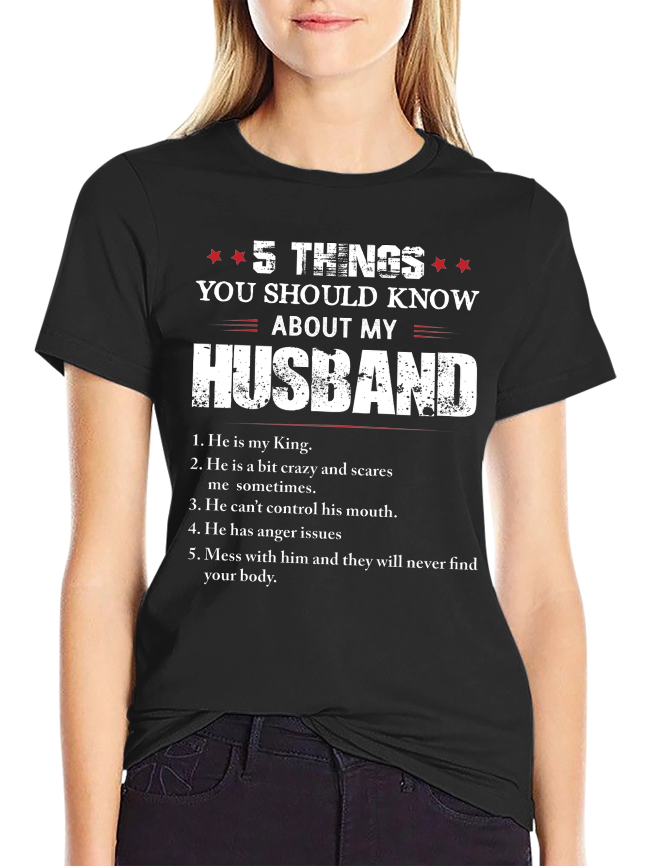 Black 5 Things You Should Know About My Husband T-Shirt view 2
