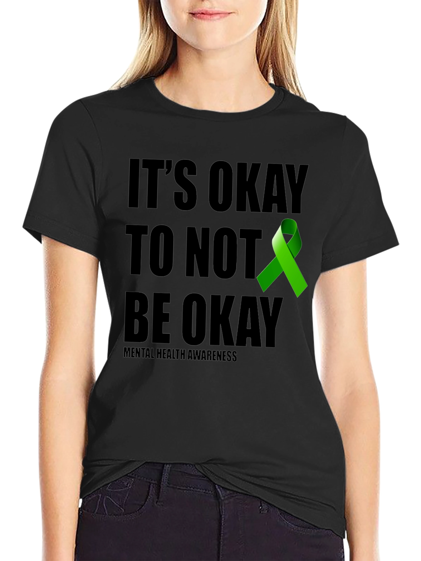 Black It's Okay To Not Be Okay Mental Health Awareness T-Shirt view 2
