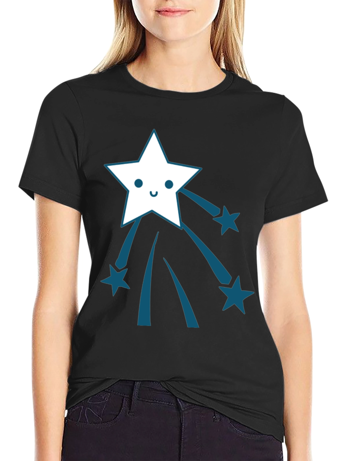 Black Shooting Star Graphic Tee - Soft Cotton Comfort view 2
