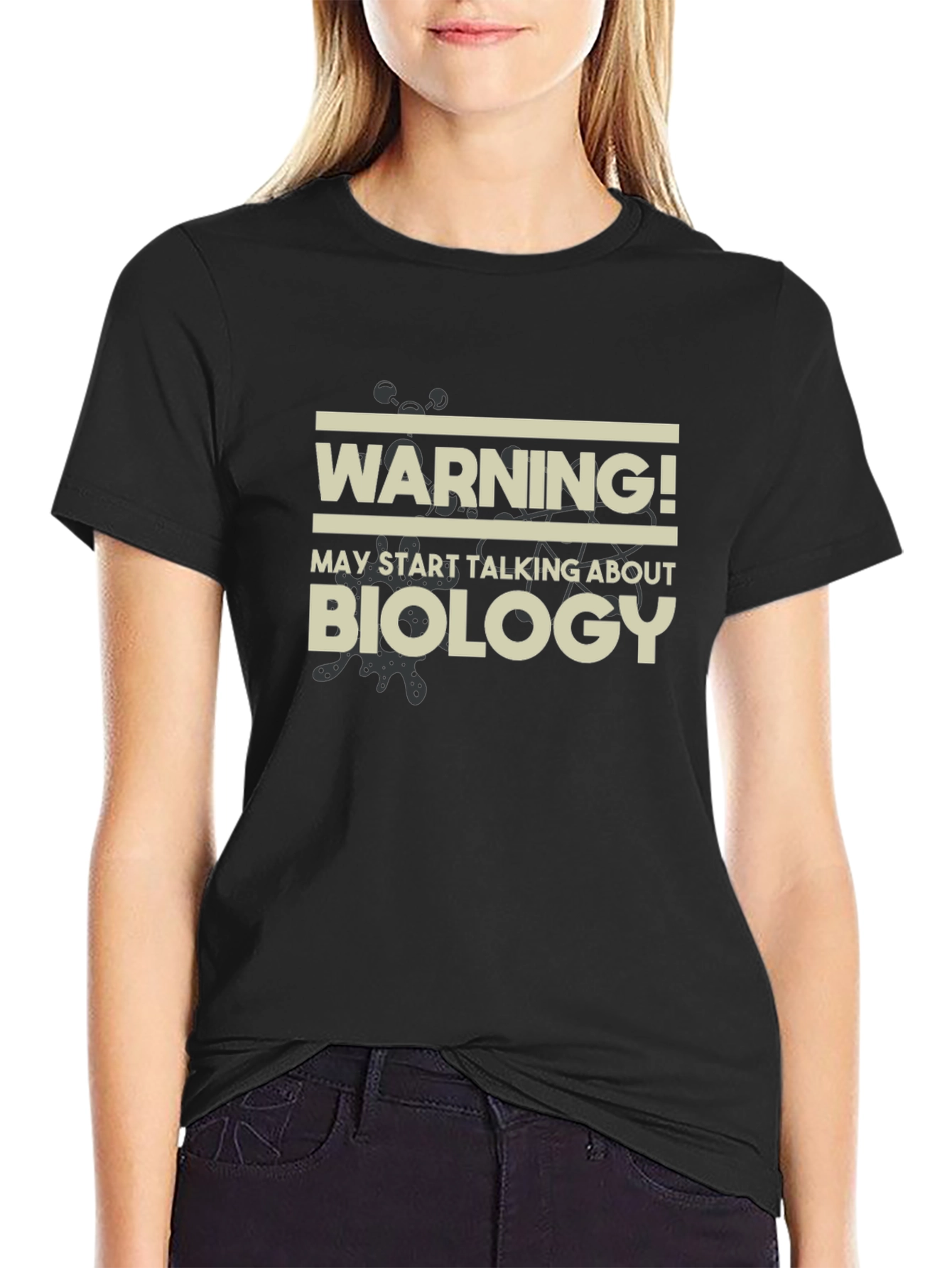 Black Warning Biology Men's Black T-Shirt view 2