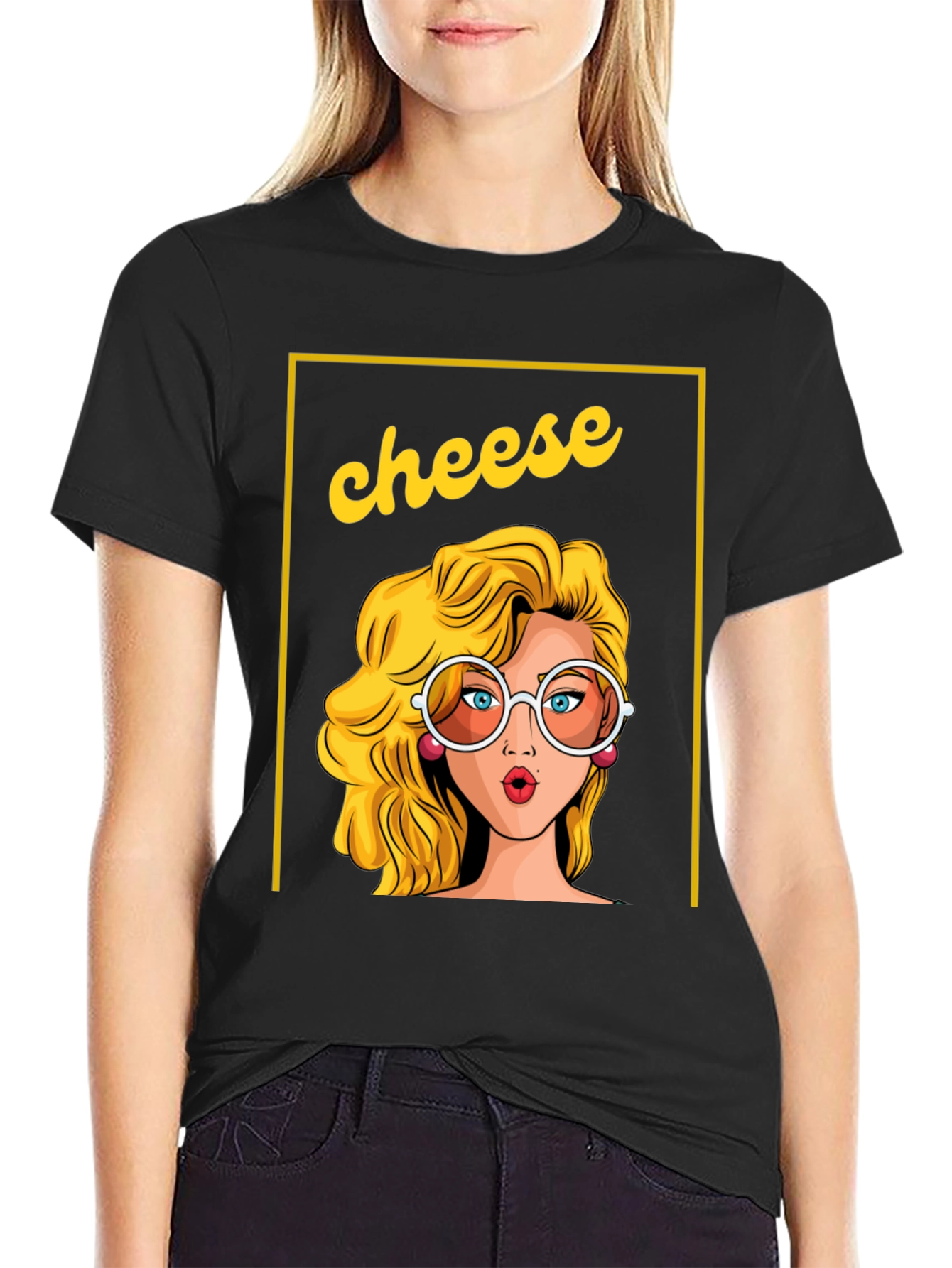 Black Retro 'Cheese' Graphic Tee - Unisex Black T-Shirt view 2