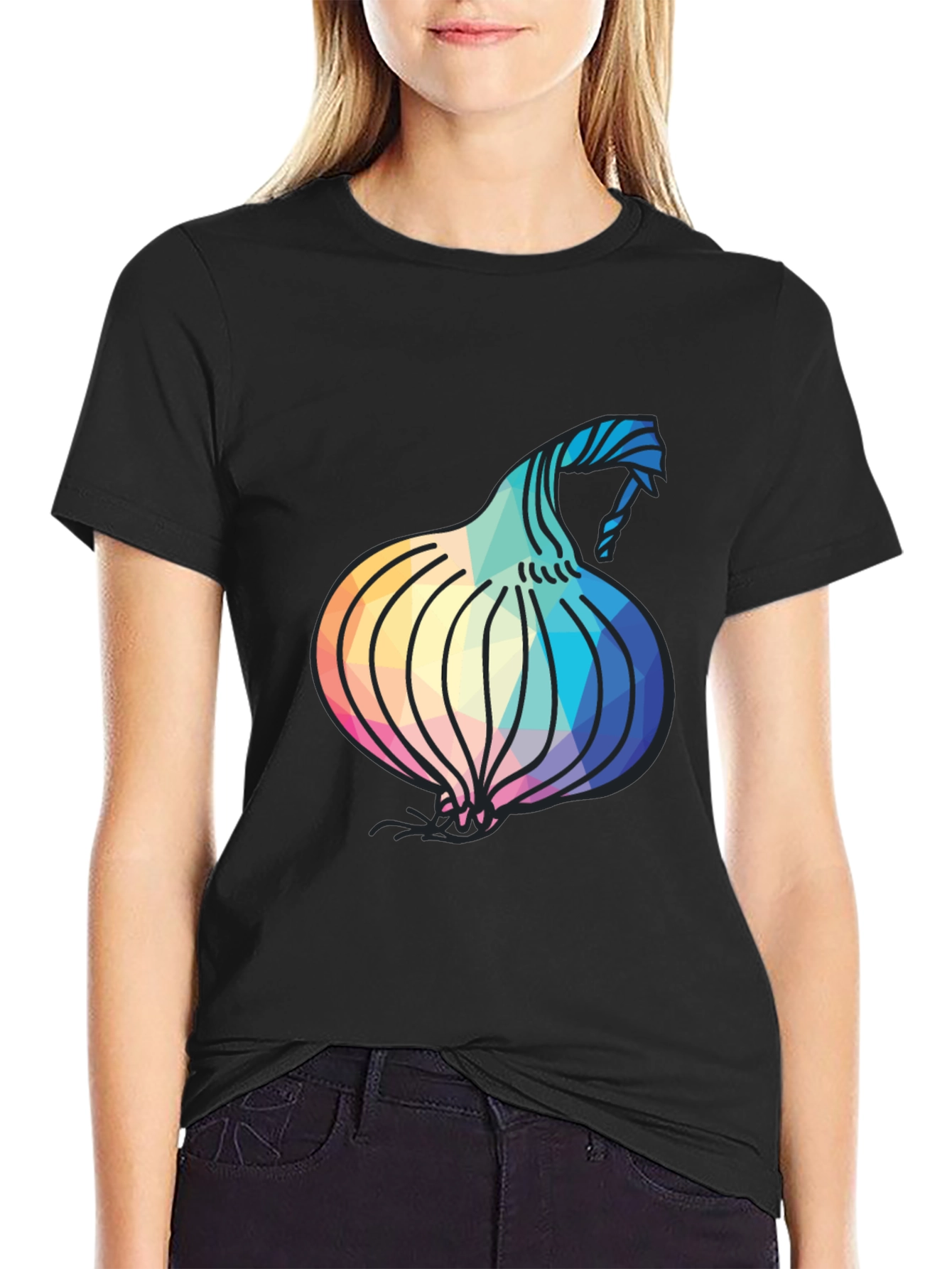 Black Geometric Onion Design Black T-Shirt view 2