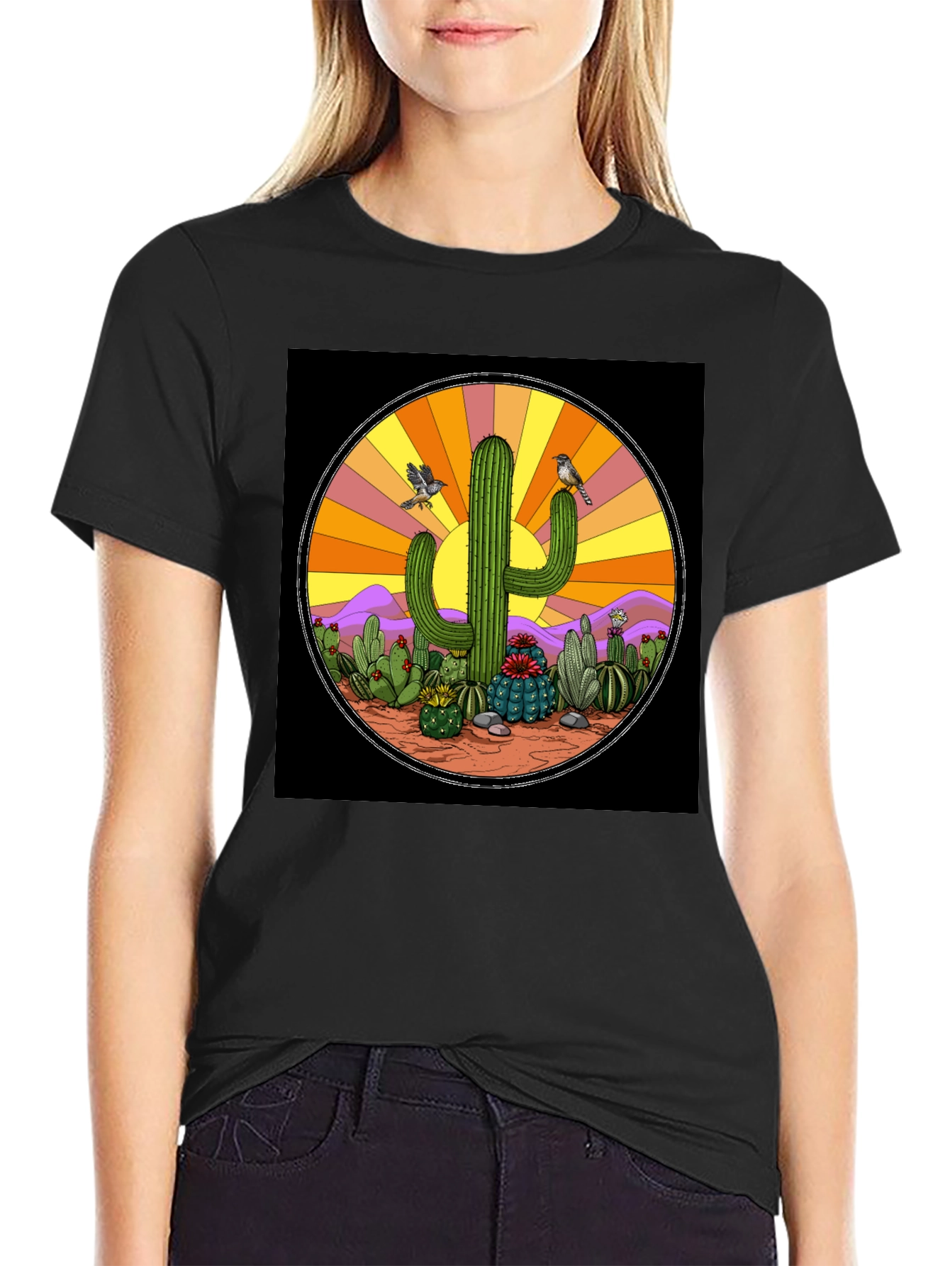 Black Cactus Desert Graphic T-Shirt view 2