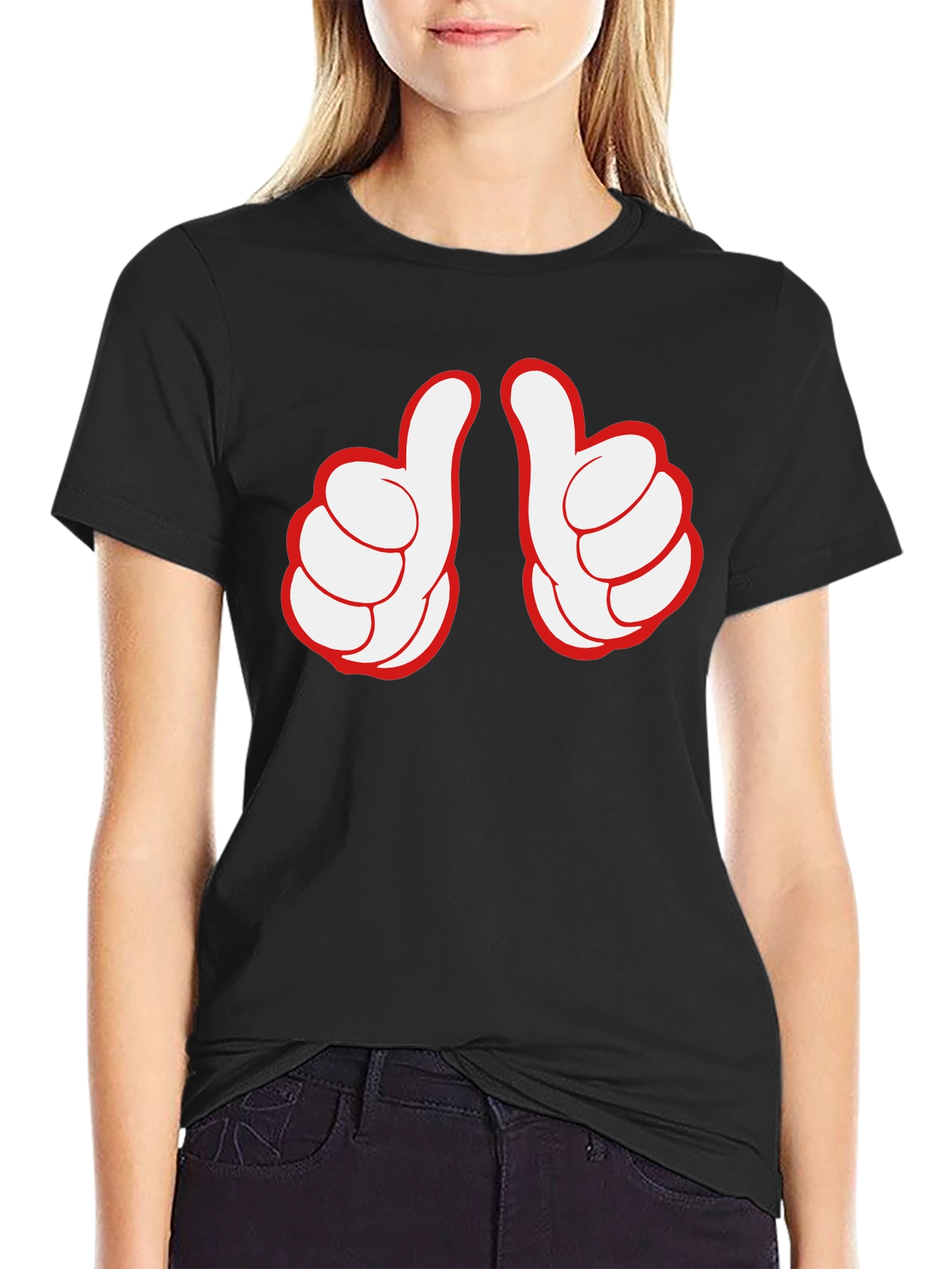Black Thumbs Up Graphic Tee - Black Crew Neck view 2
