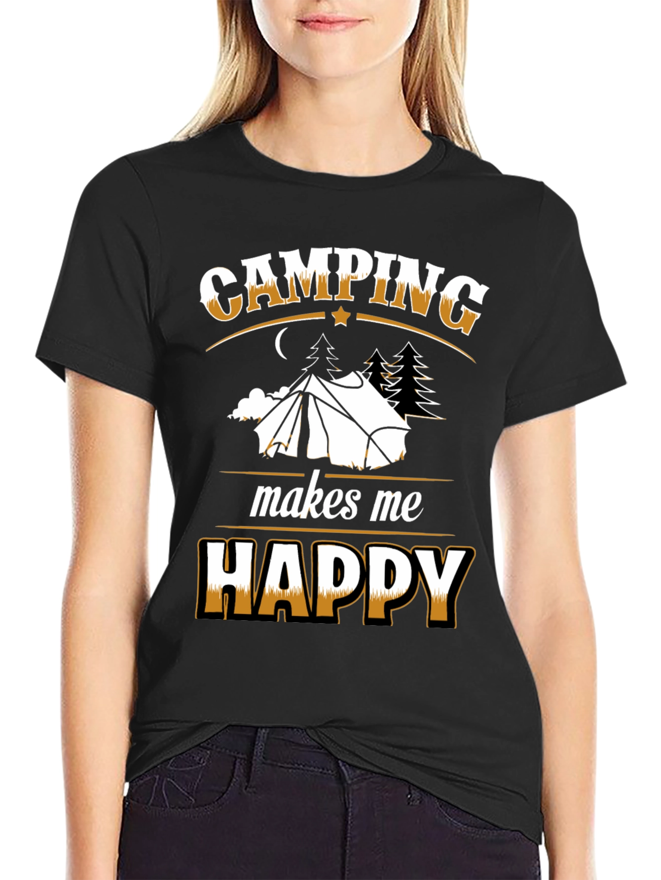 Black Camping Makes Me Happy Black T-Shirt view 2