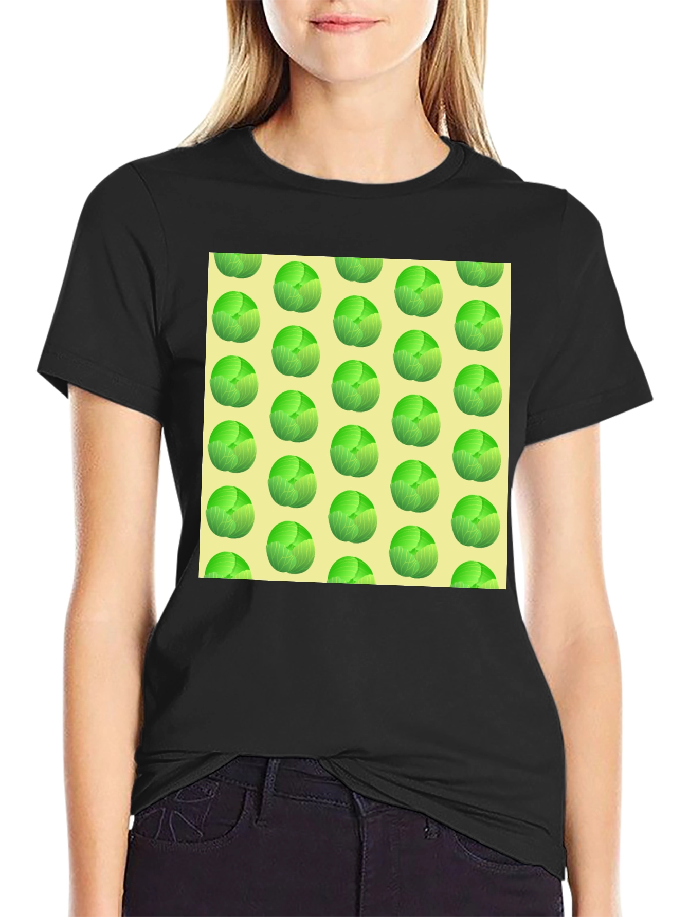 Black Cabbage Pattern T-Shirt view 2