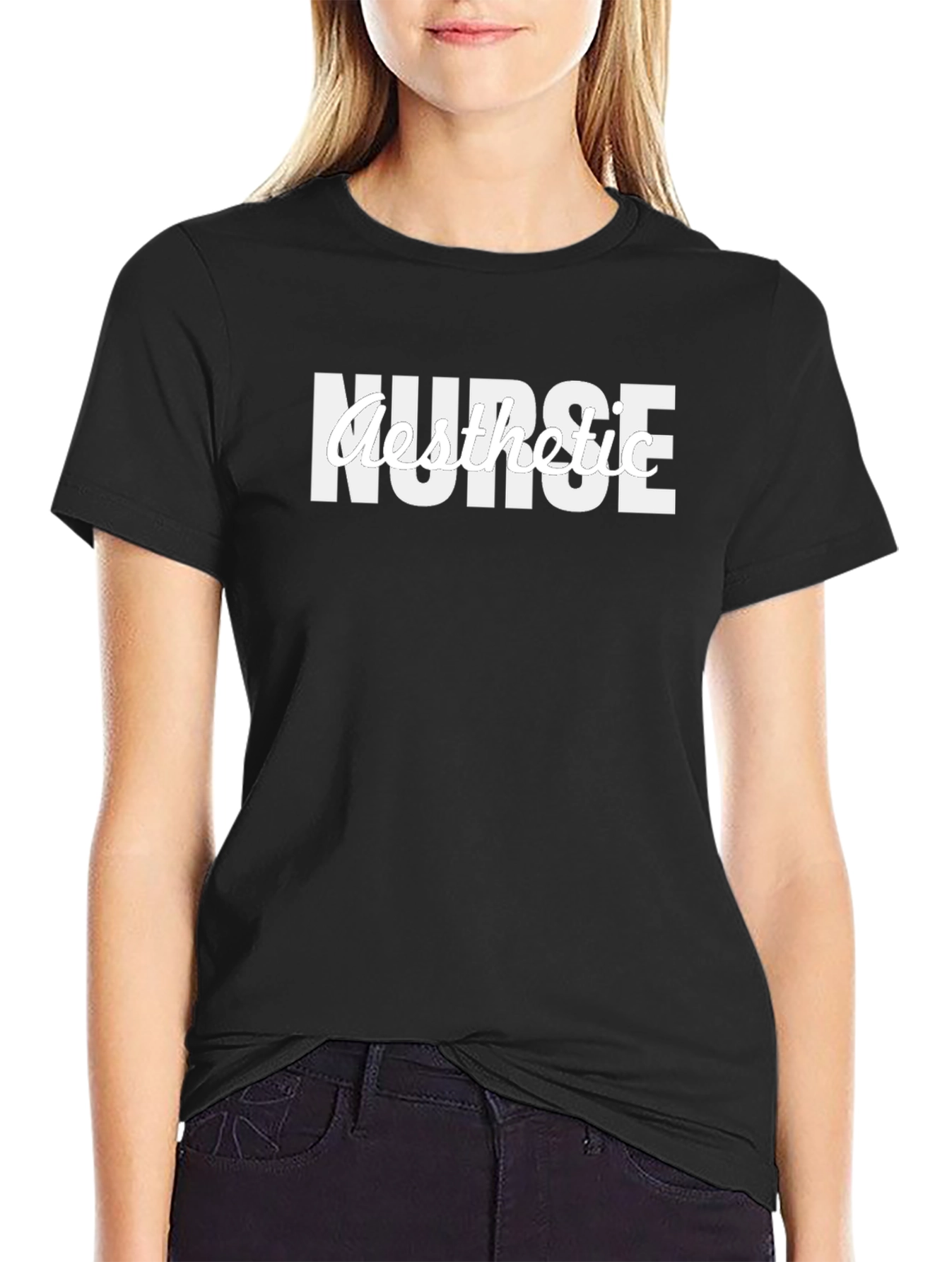 Black Nurse Aesthetic Graphic Tee - Black Cotton T-Shirt view 2