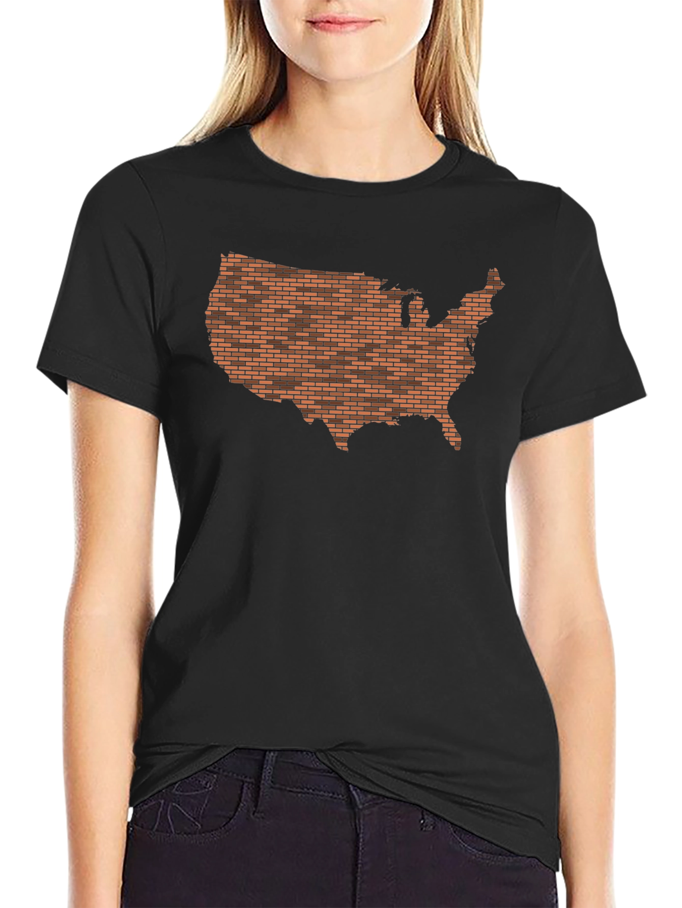 Black USA Brick Design T-Shirt - Black Graphic Tee view 2