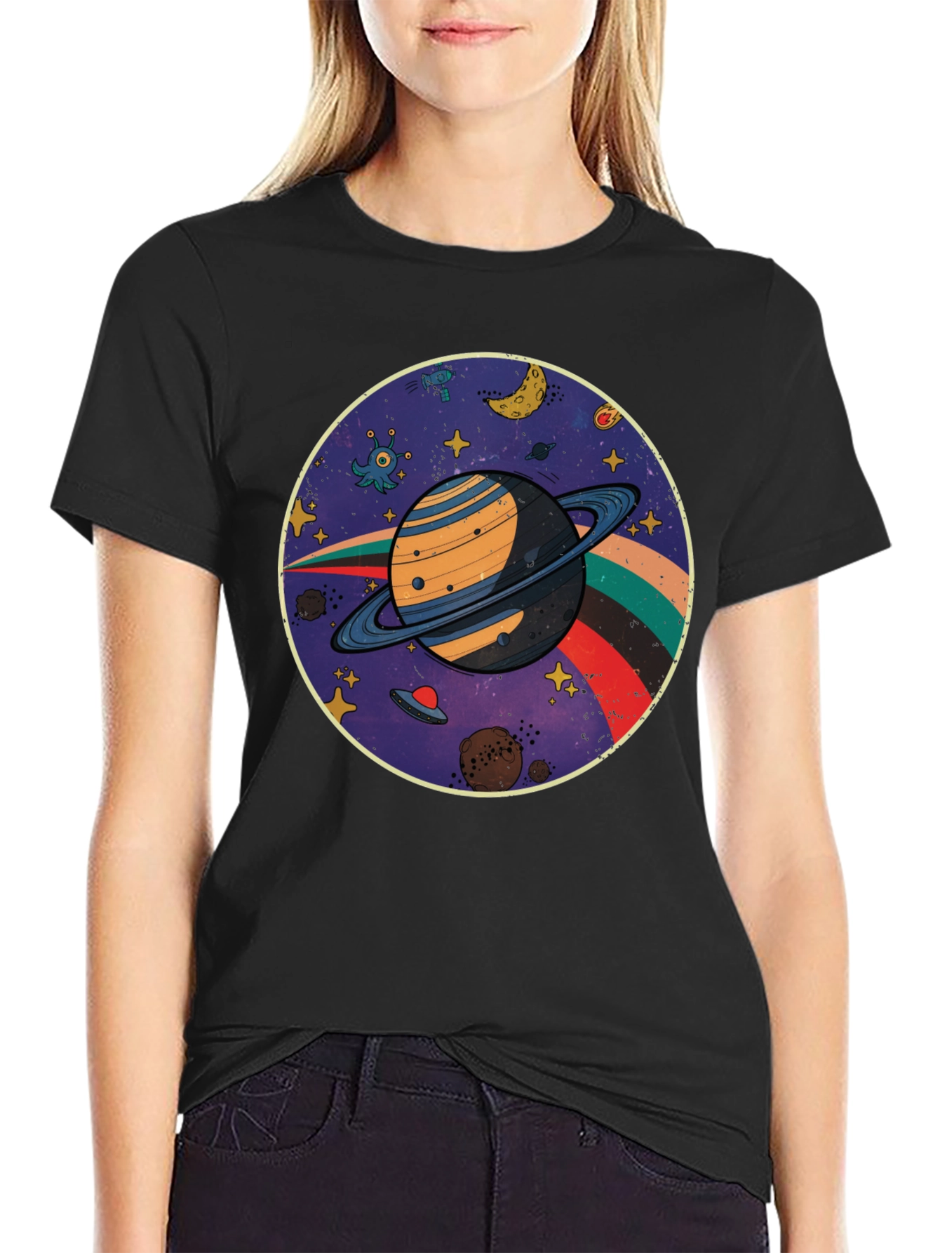 Black Retro Planet T-Shirt view 2