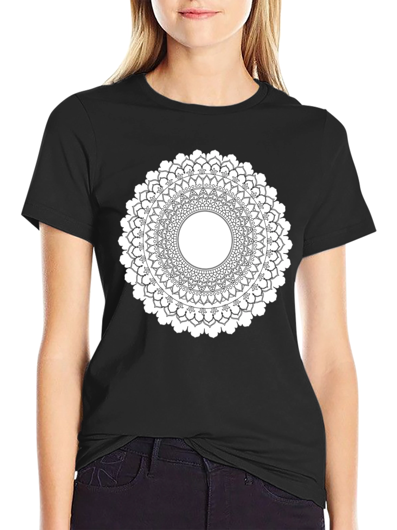Black Black Mandala T-Shirt - Geometric Pattern view 2