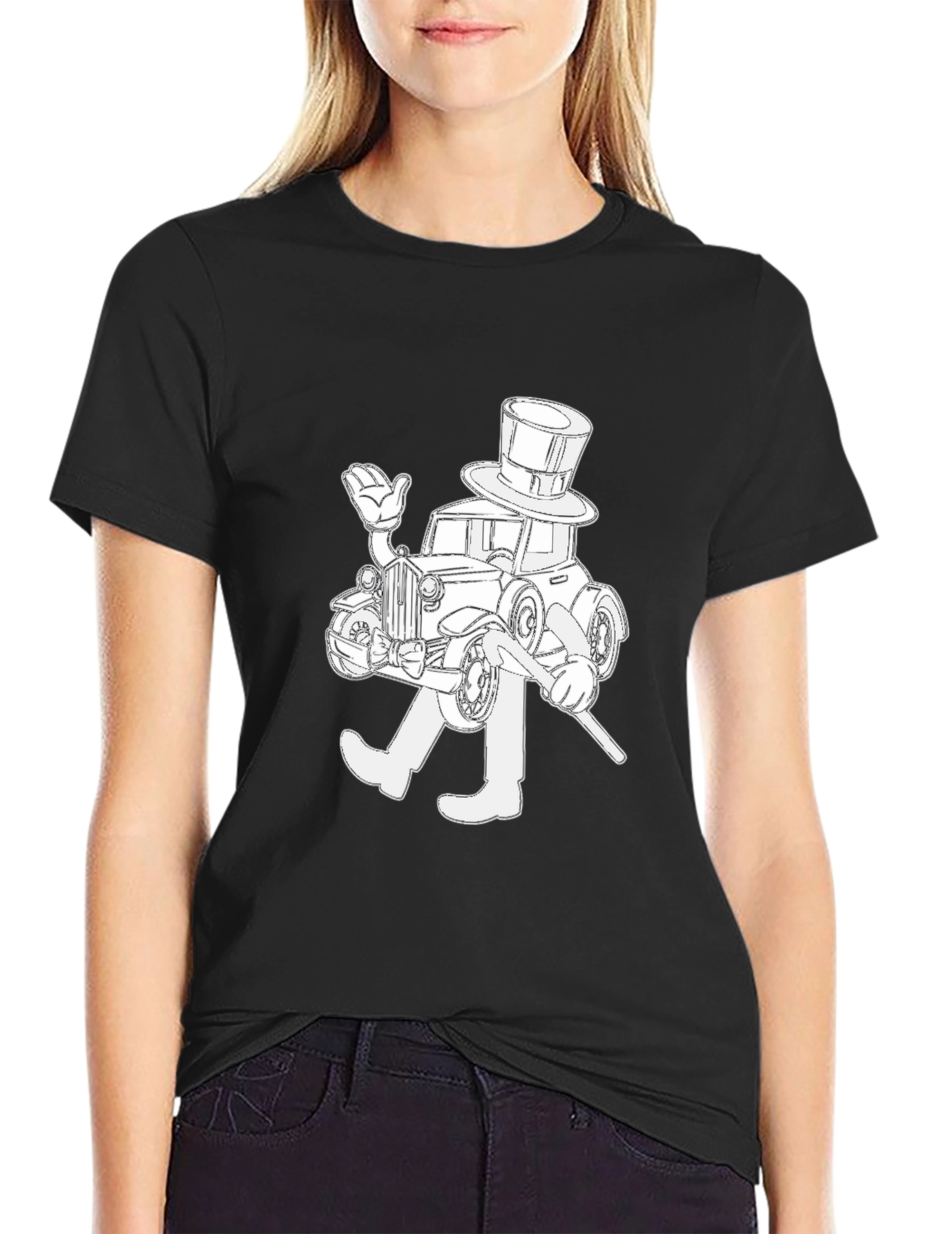 Black Monopoly Man Car Black T-Shirt view 2