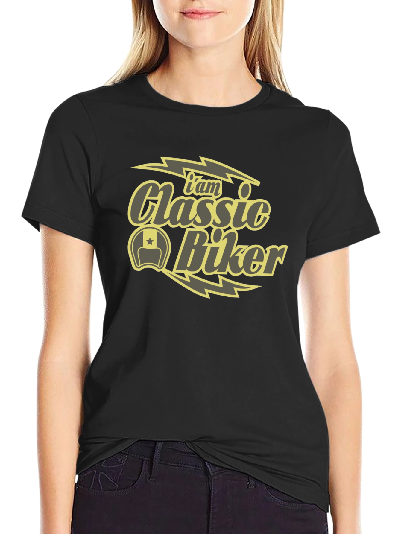 Black Classic Biker T-Shirt - Cool Motorcycle Design view 2