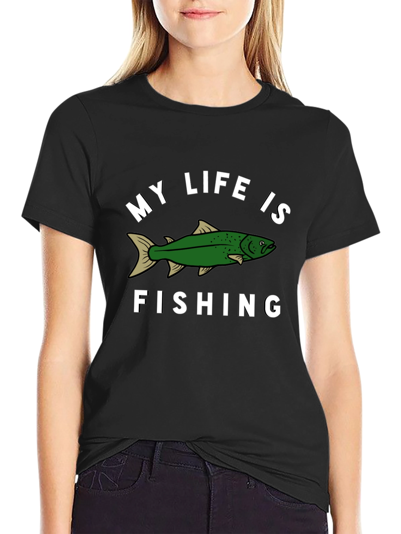Black My Life Is Fishing Graphic Tee view 2