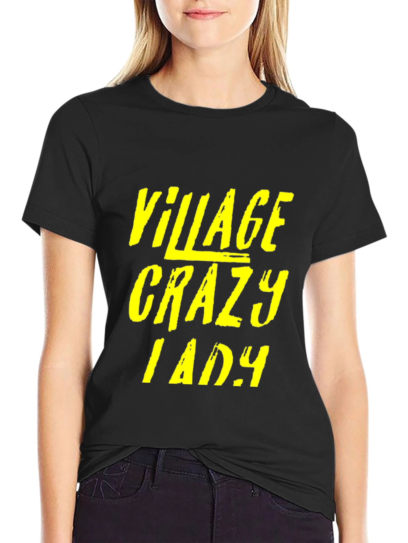 Black Village Crazy Lady Graphic T-Shirt - Unisex Black Tee view 2