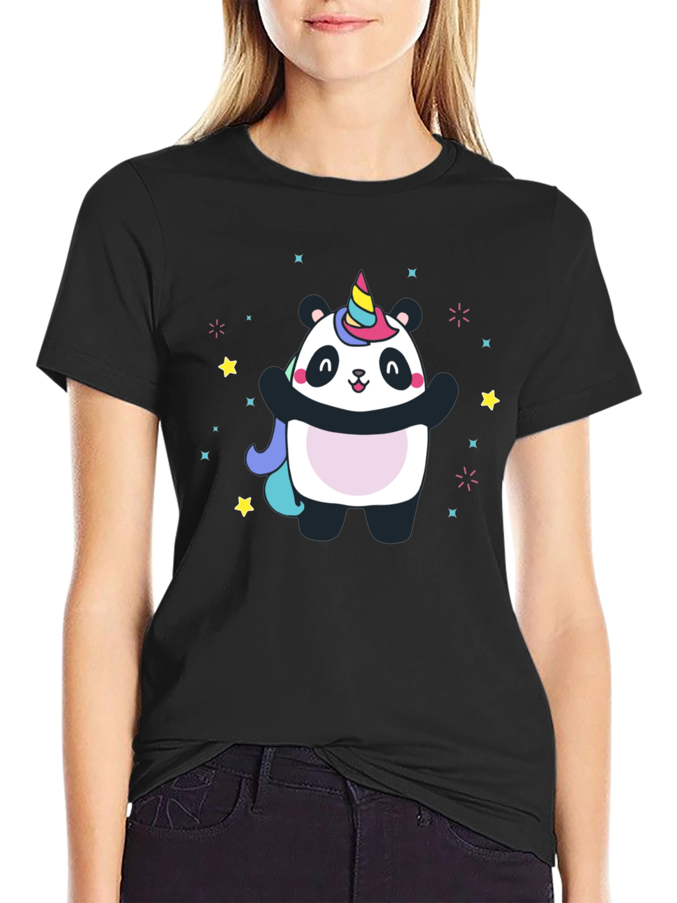 Black Panda Unicorn Graphic Tee - Men's Black T-Shirt view 2