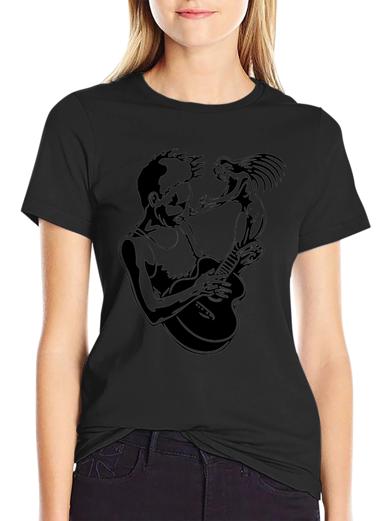 Black Guitarist & Muse Graphic Tee - Black view 2