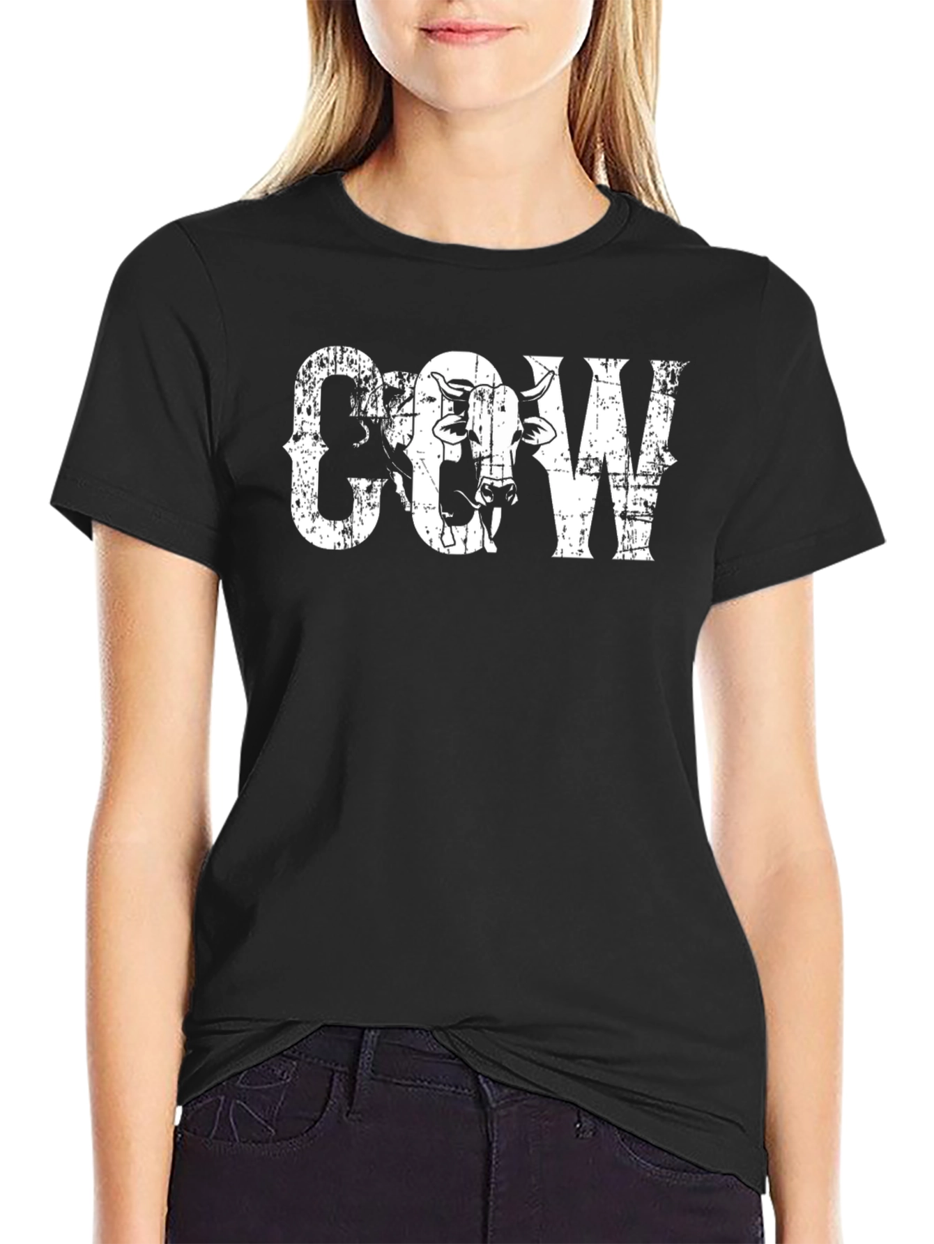Black Distressed Cow Graphic Tee view 2