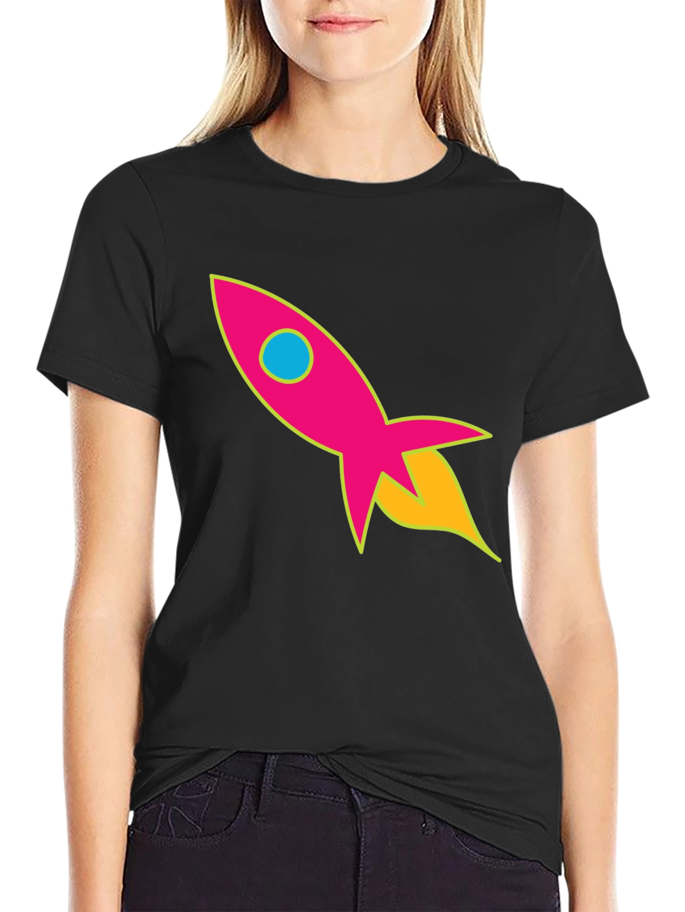 Black Retro Rocket T-Shirt - Blast Off in Style! view 2