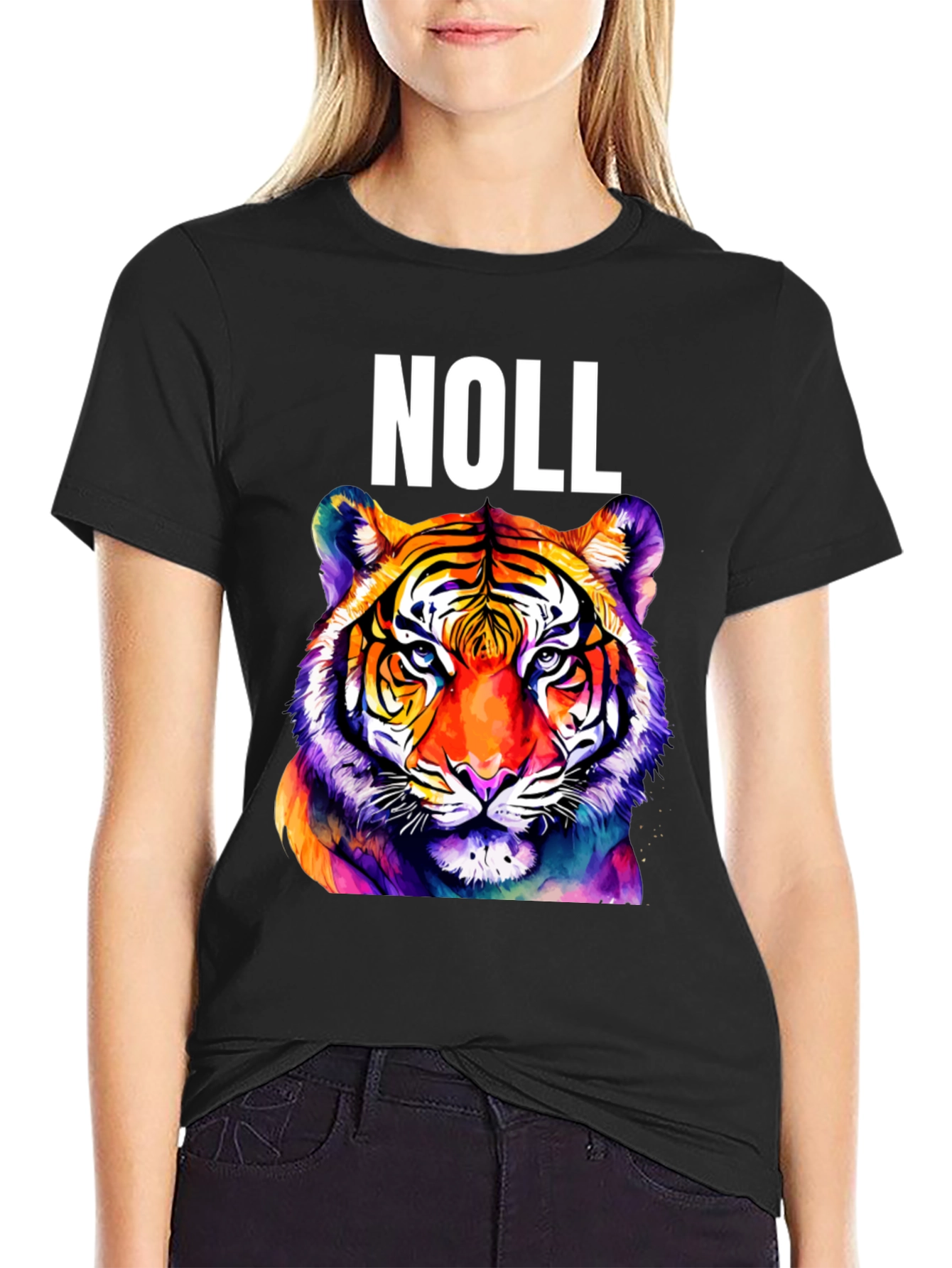 Black Noll Tiger Graphic T-Shirt - Vibrant Colorful Animal Tee view 2
