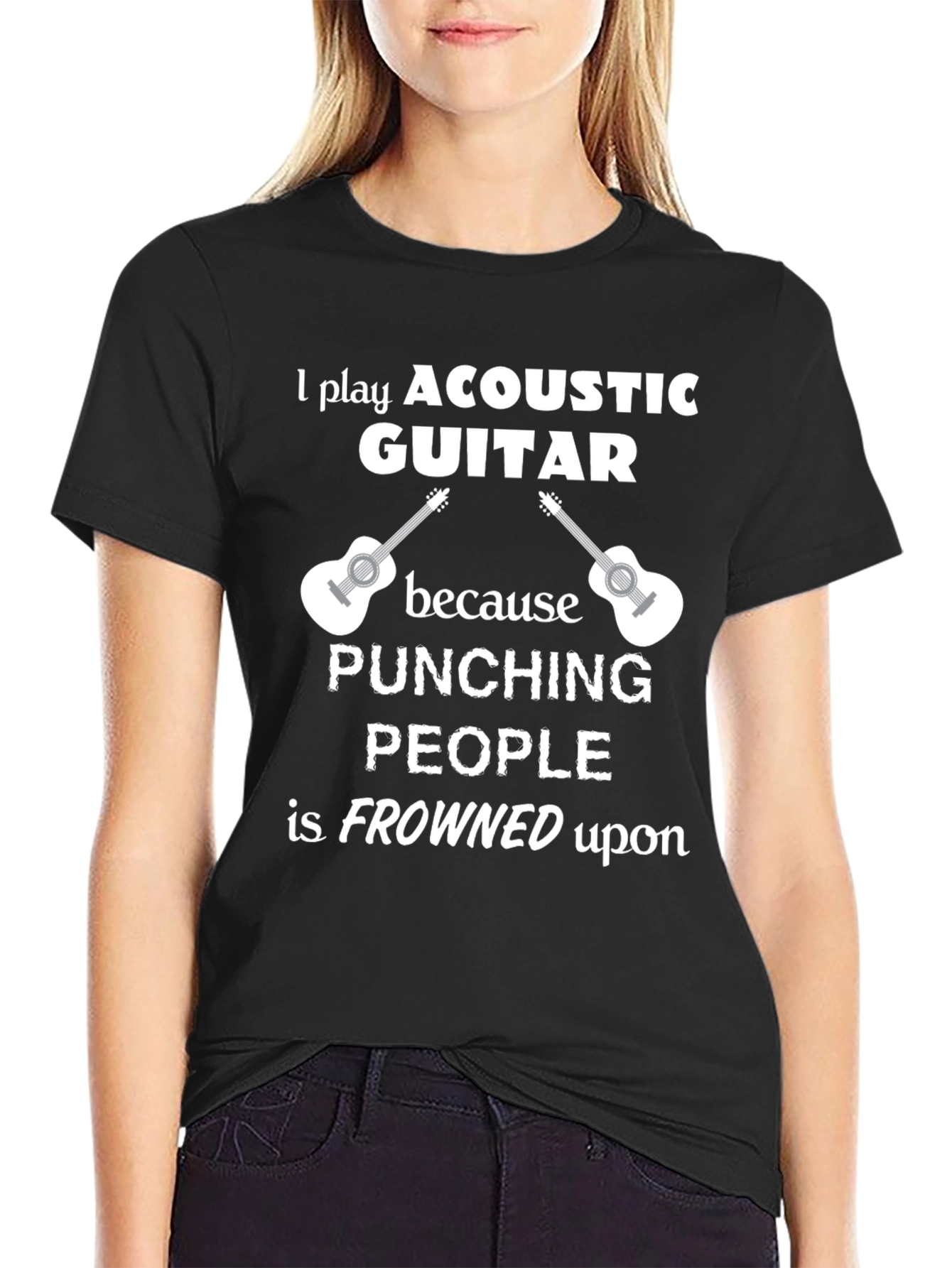 Black Acoustic Guitar T-Shirt - Funny Musician Tee view 2